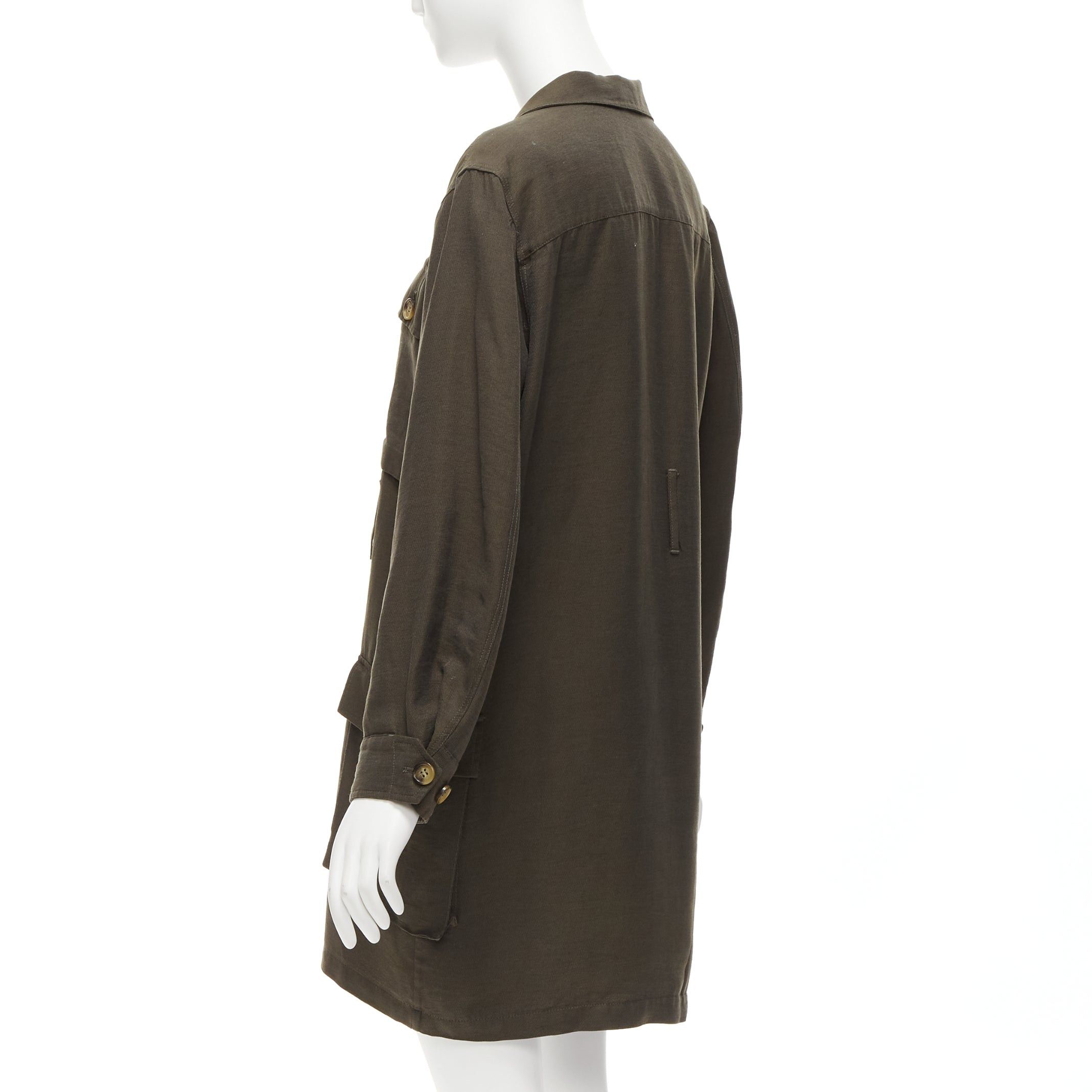 Anine Bing ANINE BING Kaiden Willow dark green pocketed safari shirt dress Size S / US 4 / IT 40 - 7 Thumbnail