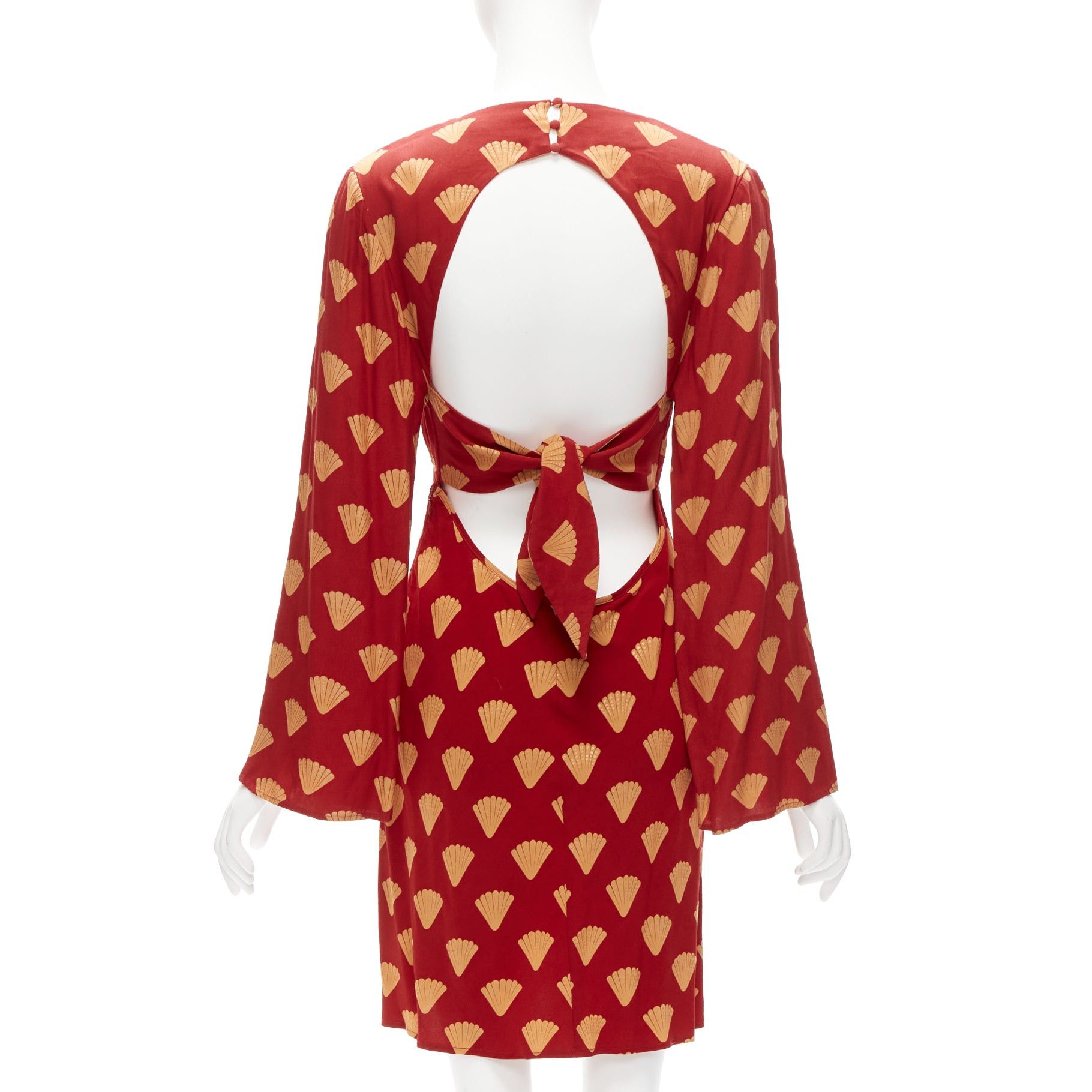 RIXO RIXO red gold oriental fan print V neck flare sleeves short dress S Size S / US 4 / IT 40 - 5 Thumbnail