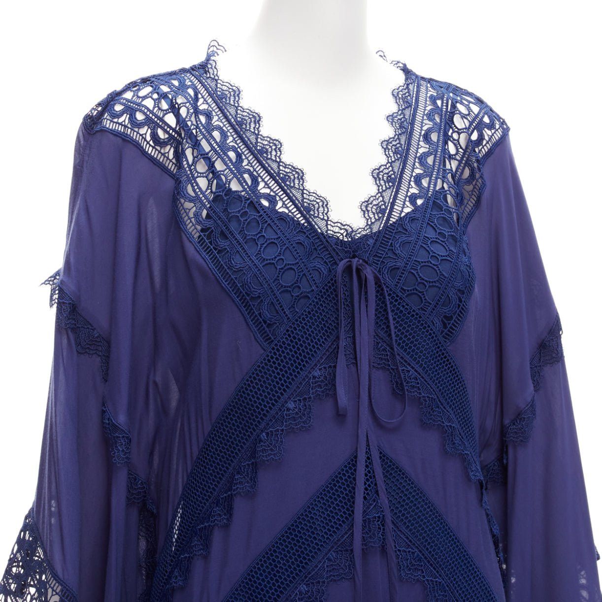 Self-Portrait SELF PORTRAIT blue embroidery anglais tie front midi kaftan dress UK8 S Size S / US 4 / IT 40 - 2 Thumbnail