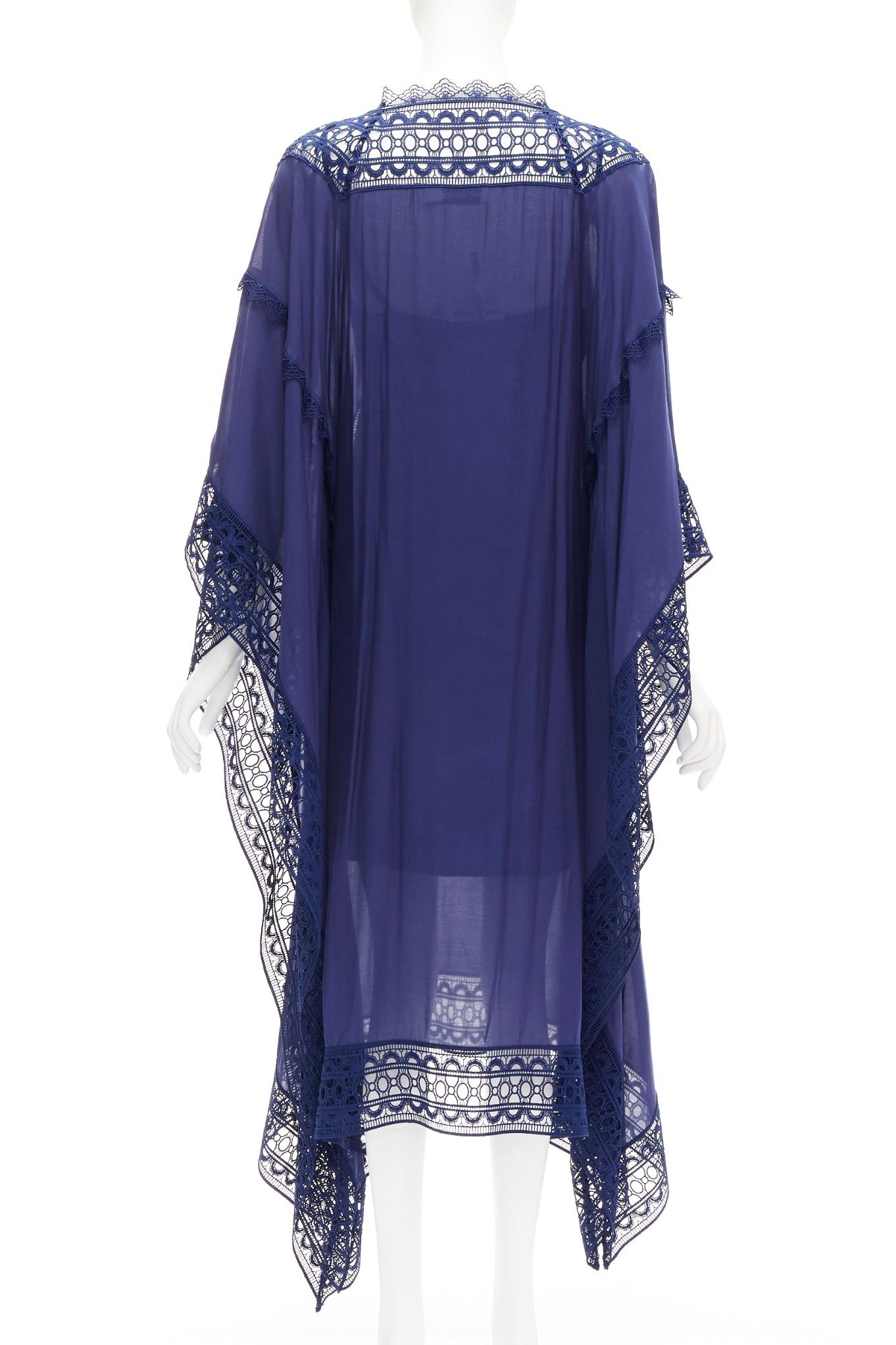Self-Portrait SELF PORTRAIT blue embroidery anglais tie front midi kaftan dress UK8 S Size S / US 4 / IT 40 - 5 Thumbnail