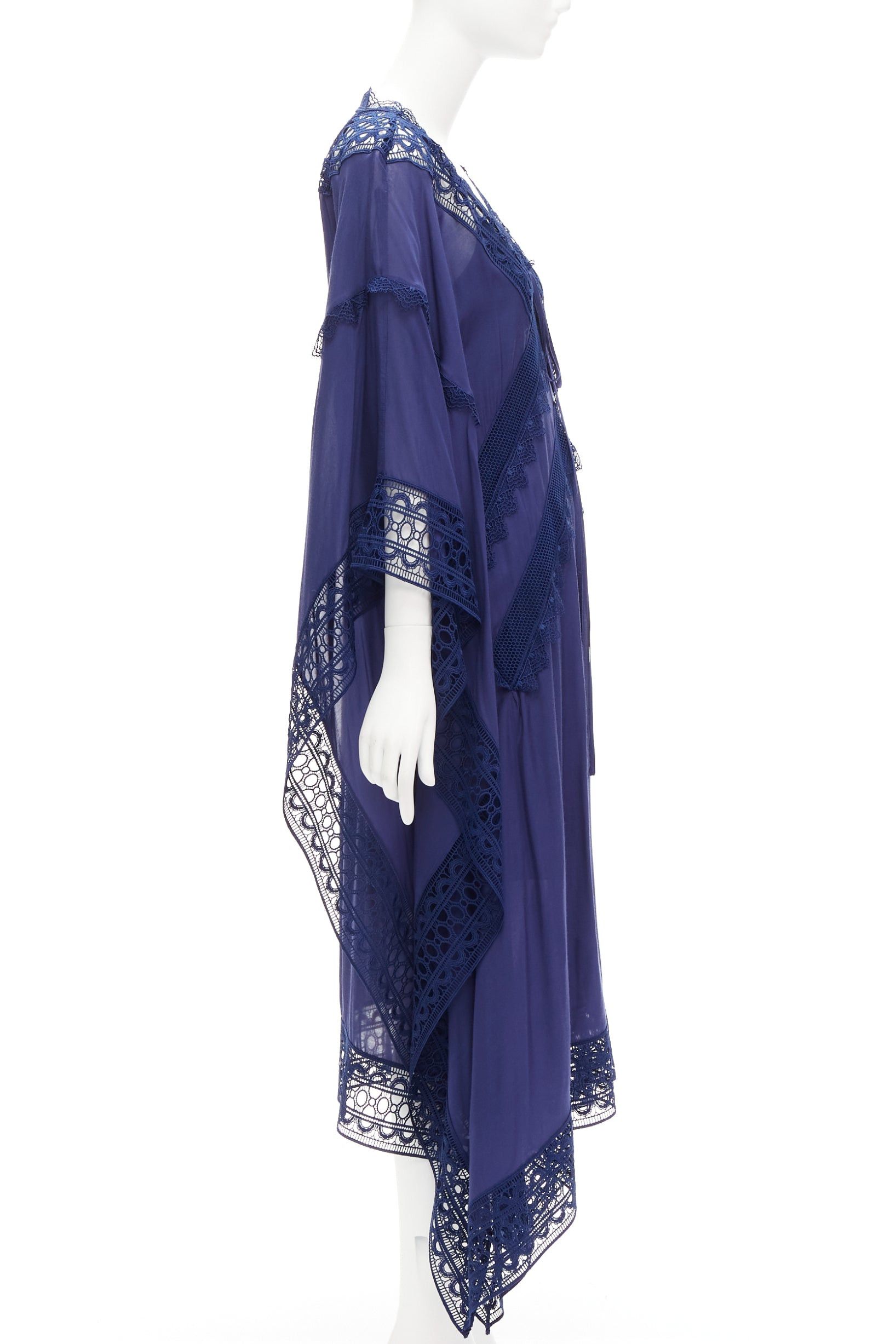 Self-Portrait SELF PORTRAIT blue embroidery anglais tie front midi kaftan dress UK8 S Size S / US 4 / IT 40 - 4 Thumbnail