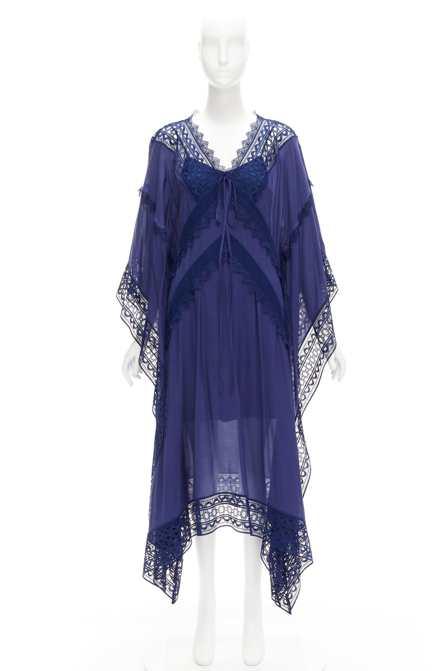 Self-Portrait SELF PORTRAIT blue embroidery anglais tie front midi kaftan dress UK8 S Size S / US 4 / IT 40 - 9 Thumbnail