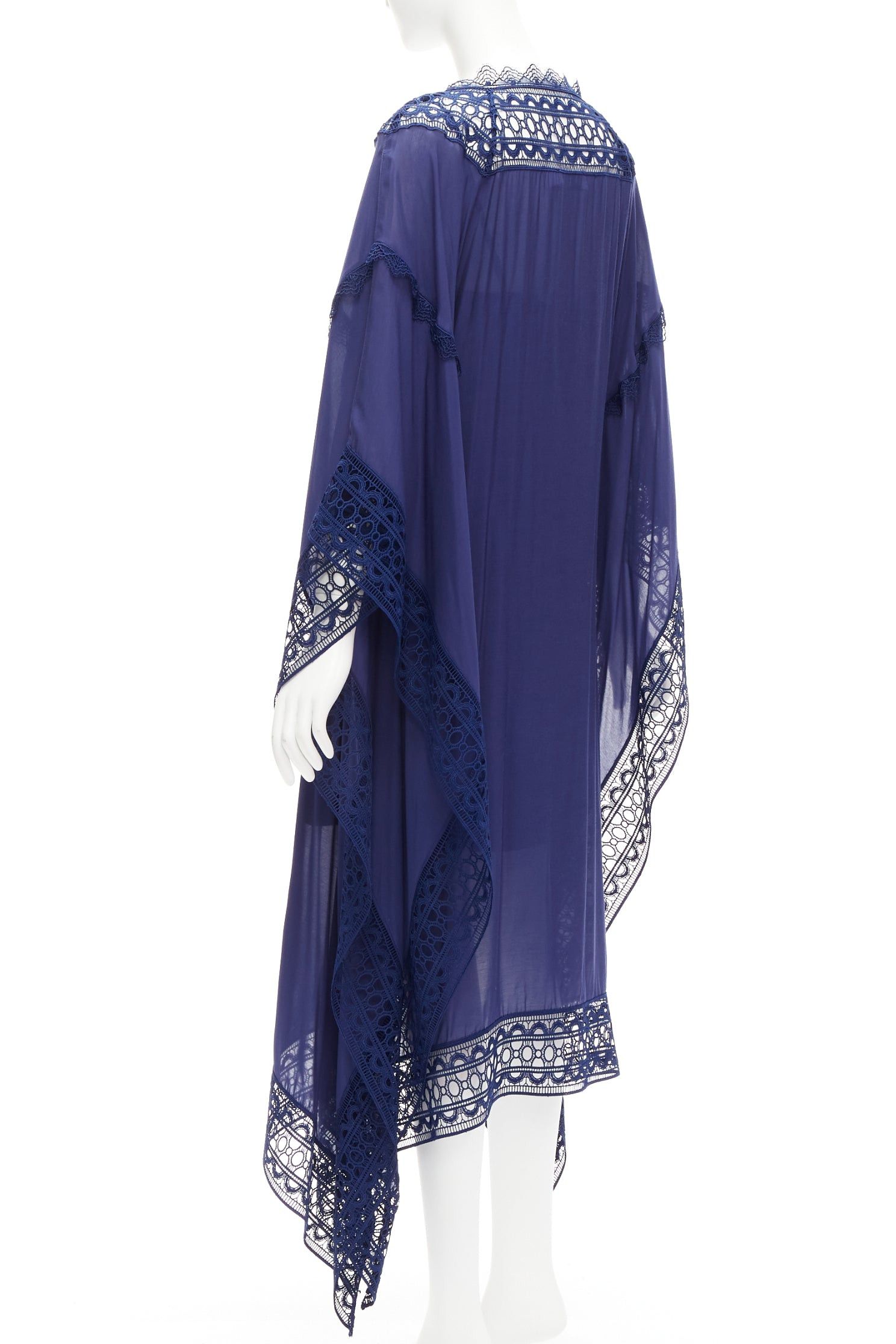 Self-Portrait SELF PORTRAIT blue embroidery anglais tie front midi kaftan dress UK8 S Size S / US 4 / IT 40 - 6 Thumbnail