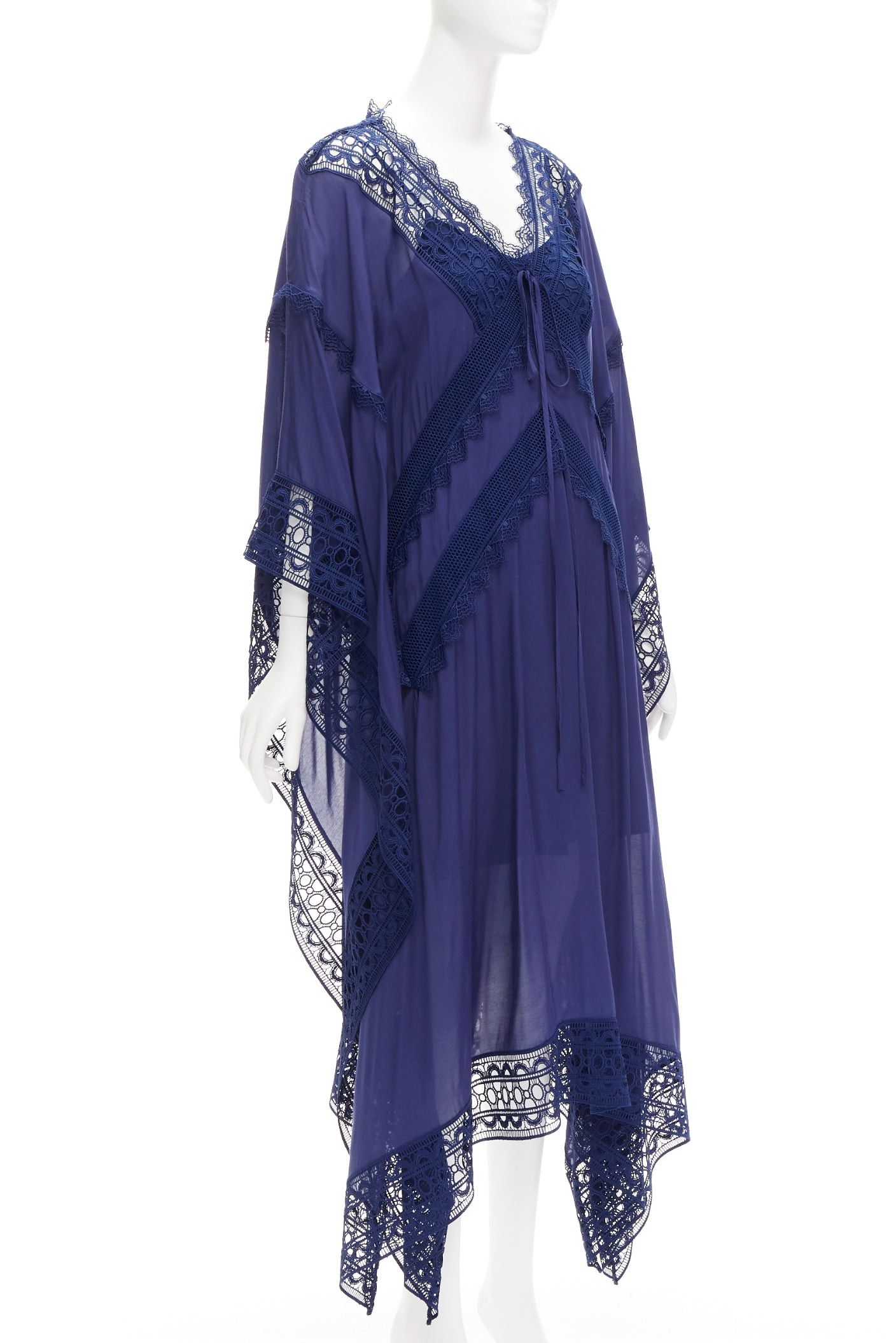 Self-Portrait SELF PORTRAIT blue embroidery anglais tie front midi kaftan dress UK8 S Size S / US 4 / IT 40 - 3 Thumbnail