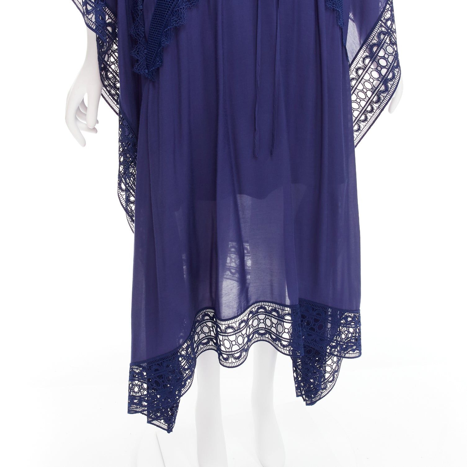 Self-Portrait SELF PORTRAIT blue embroidery anglais tie front midi kaftan dress UK8 S Size S / US 4 / IT 40 - 7 Thumbnail