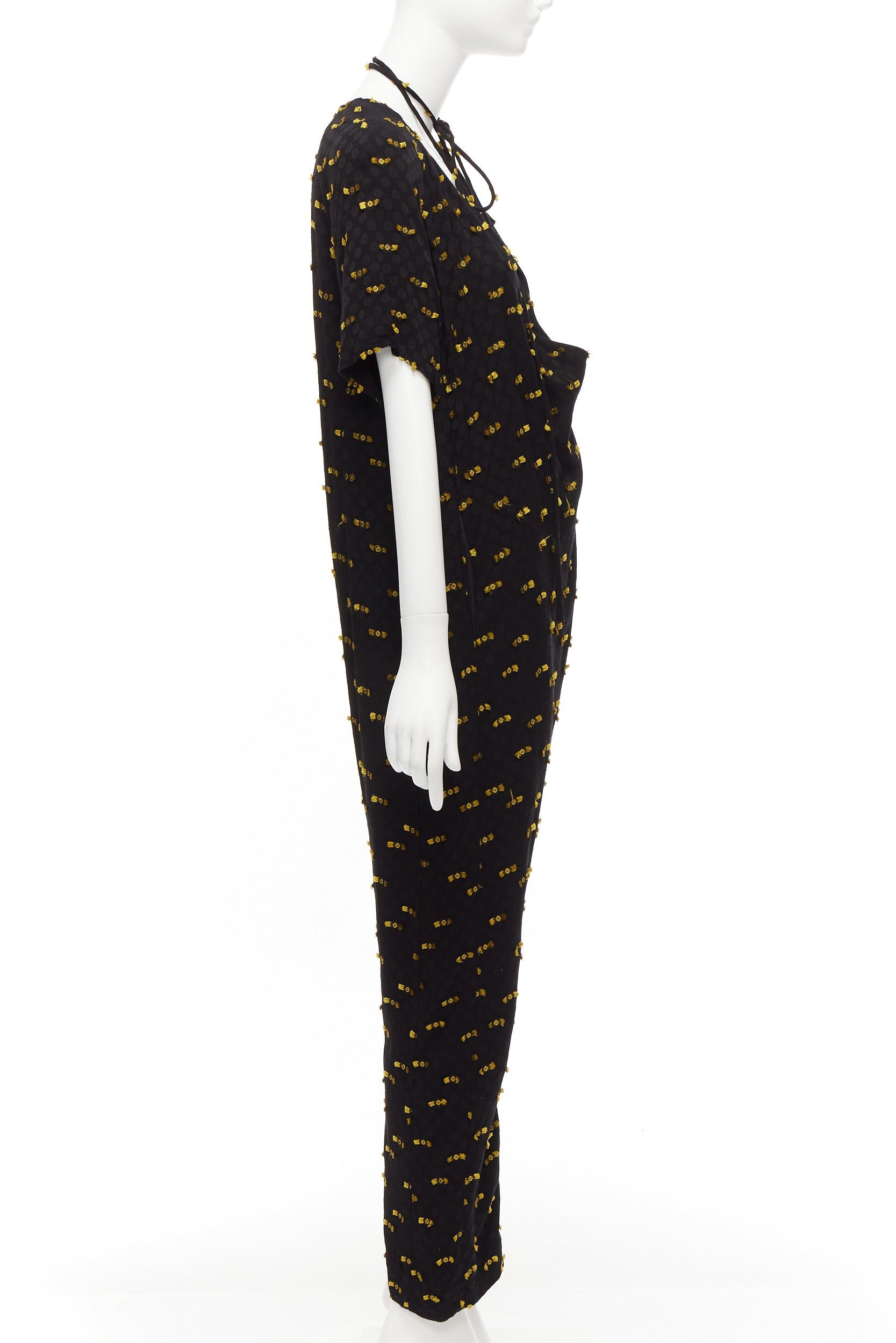 Rachel Comey RACHEL COMEY black yellow frayed edge detail tie neck relaxed jumpsuit US0 XS Size 26" / US 2 / IT 38 - 4 Thumbnail