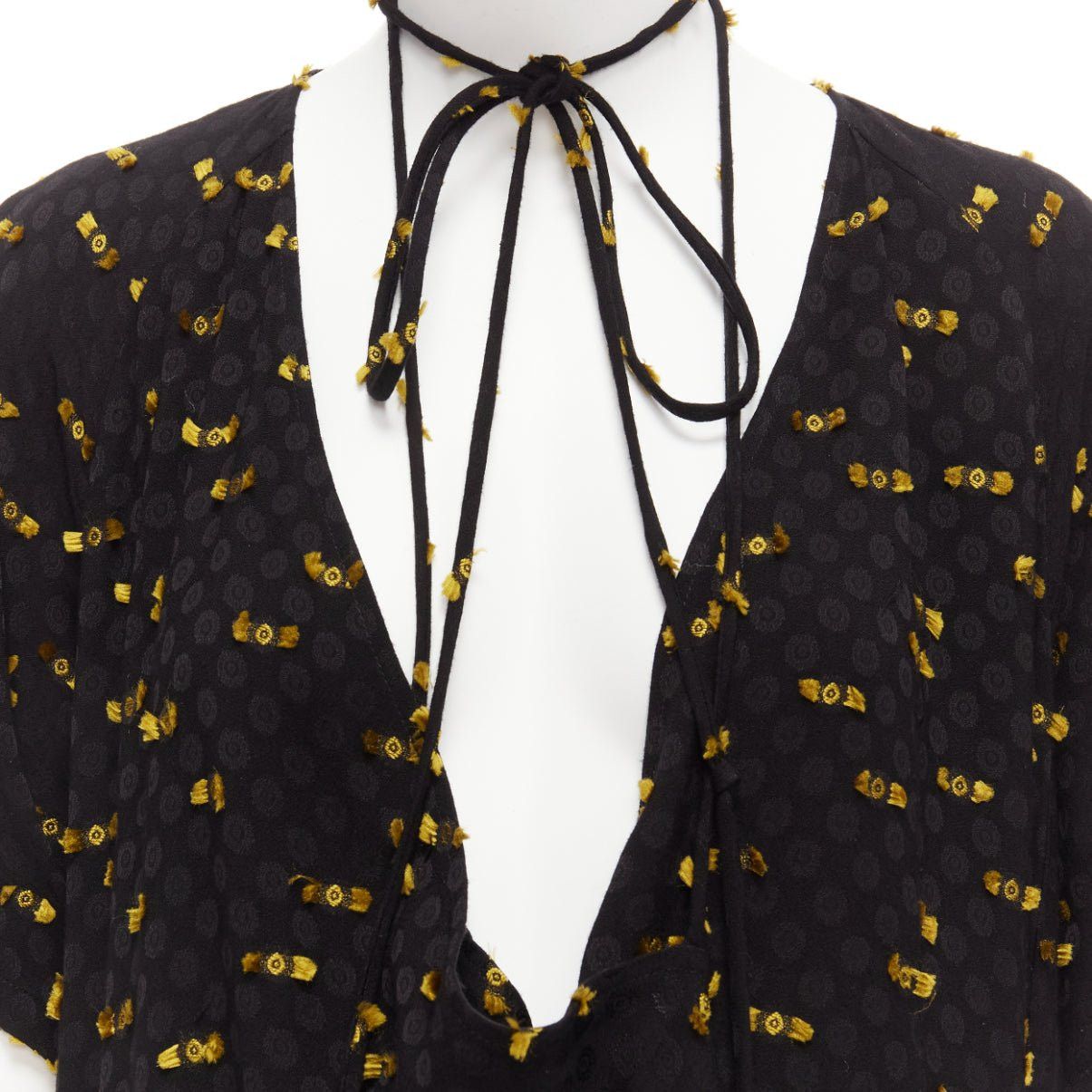 Rachel Comey RACHEL COMEY black yellow frayed edge detail tie neck relaxed jumpsuit US0 XS Size 26" / US 2 / IT 38 - 2 Thumbnail