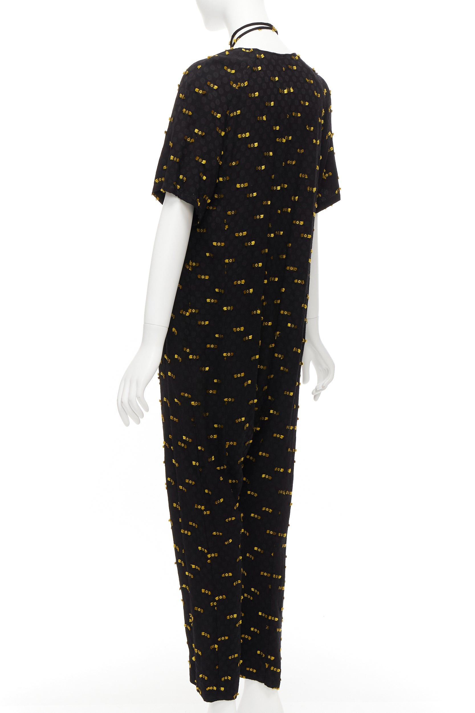 Rachel Comey RACHEL COMEY black yellow frayed edge detail tie neck relaxed jumpsuit US0 XS Size 26" / US 2 / IT 38 - 6 Thumbnail