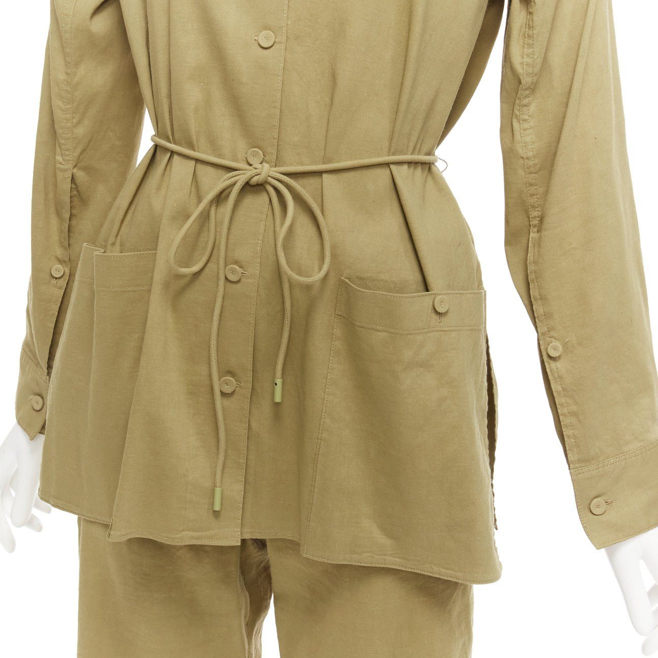 Theory THEORY olive green linen blend tie belt relaxed jacket wide leg pants set US0 XS Size XS / US 0-2 / IT 36-38 - 2 Thumbnail