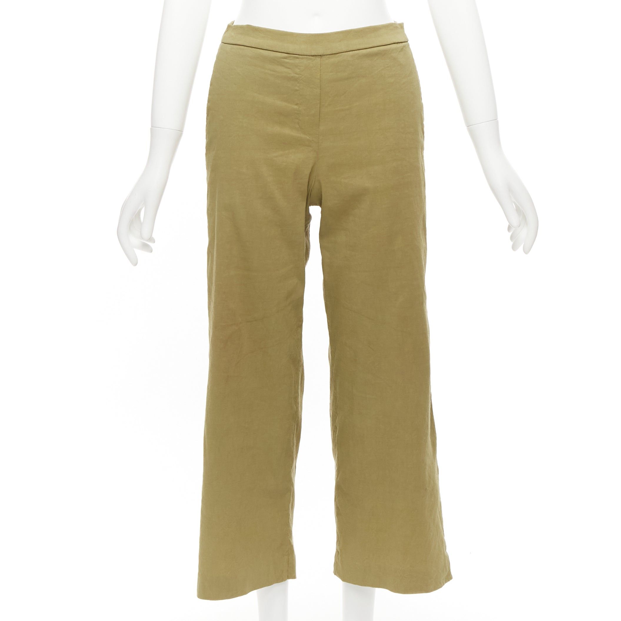 Theory THEORY olive green linen blend tie belt relaxed jacket wide leg pants set US0 XS Size XS / US 0-2 / IT 36-38 - 9 Thumbnail