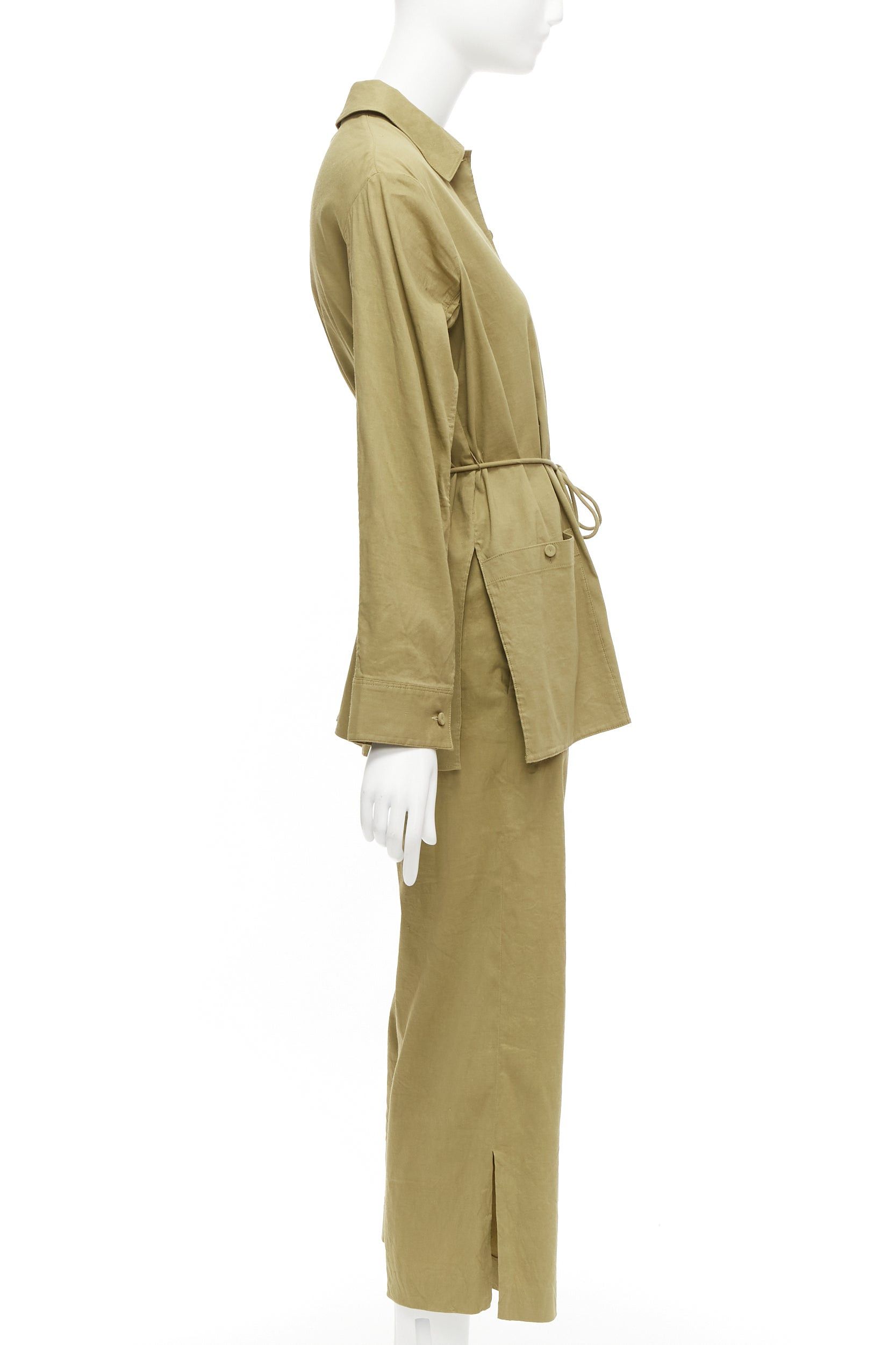 Theory THEORY olive green linen blend tie belt relaxed jacket wide leg pants set US0 XS Size XS / US 0-2 / IT 36-38 - 5 Thumbnail