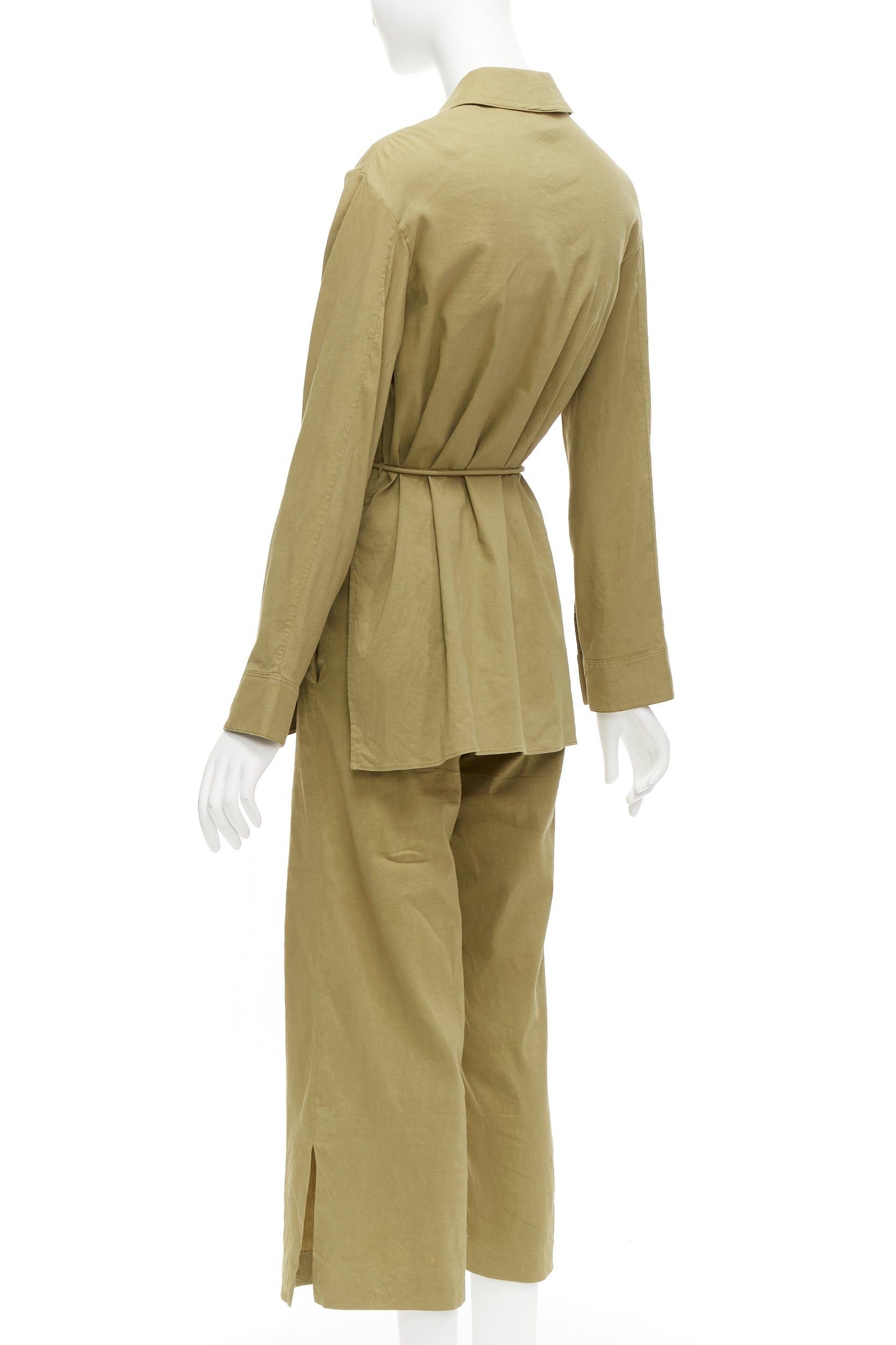 Theory THEORY olive green linen blend tie belt relaxed jacket wide leg pants set US0 XS Size XS / US 0-2 / IT 36-38 - 7 Thumbnail