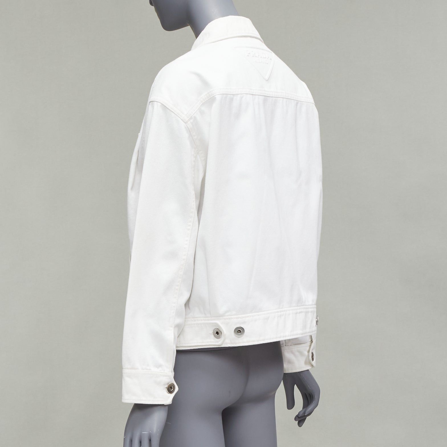 Prada PRADA 2021 white denim 3D logo back pocketed cropped zip up jacket M Size M / US 6-8 / IT 42-44 - 7 Thumbnail