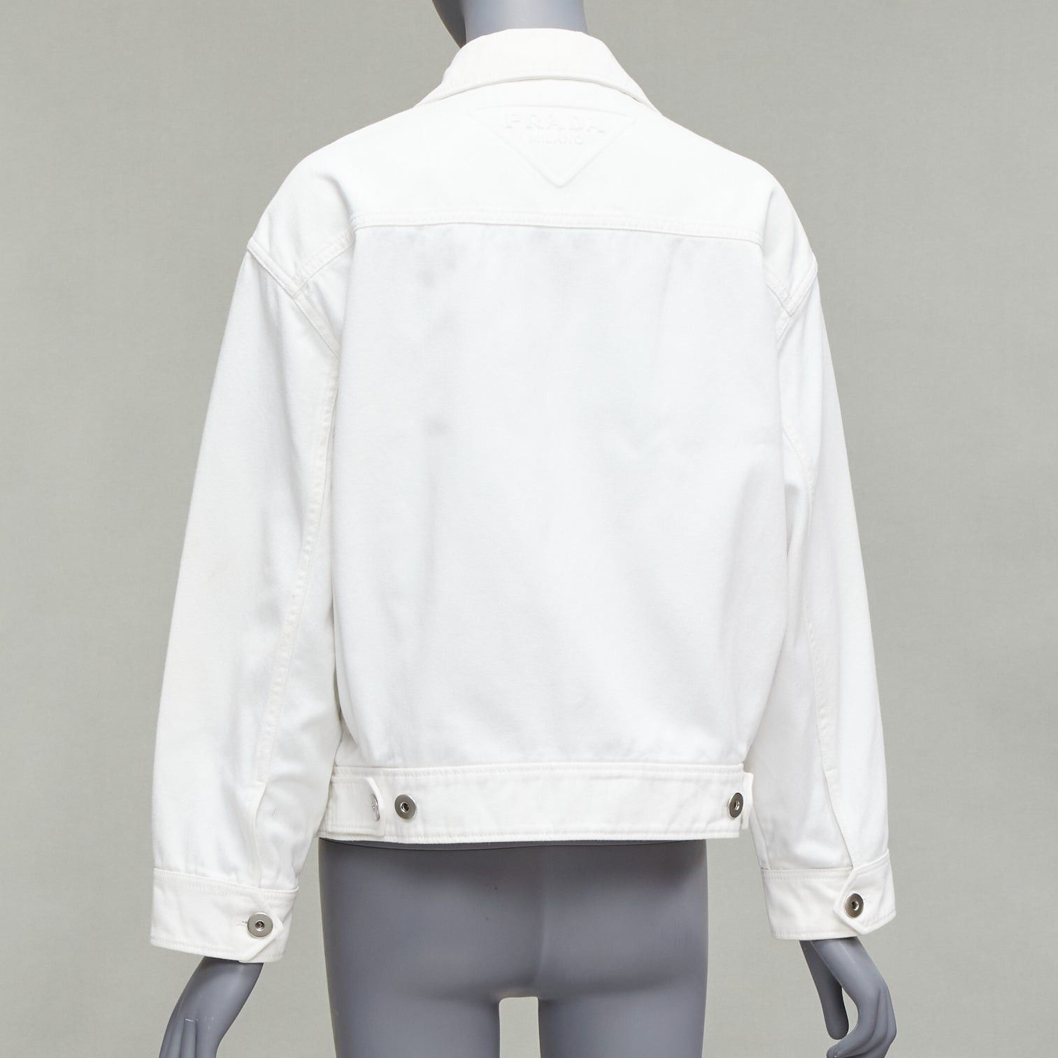 Prada PRADA 2021 white denim 3D logo back pocketed cropped zip up jacket M Size M / US 6-8 / IT 42-44 - 6 Thumbnail