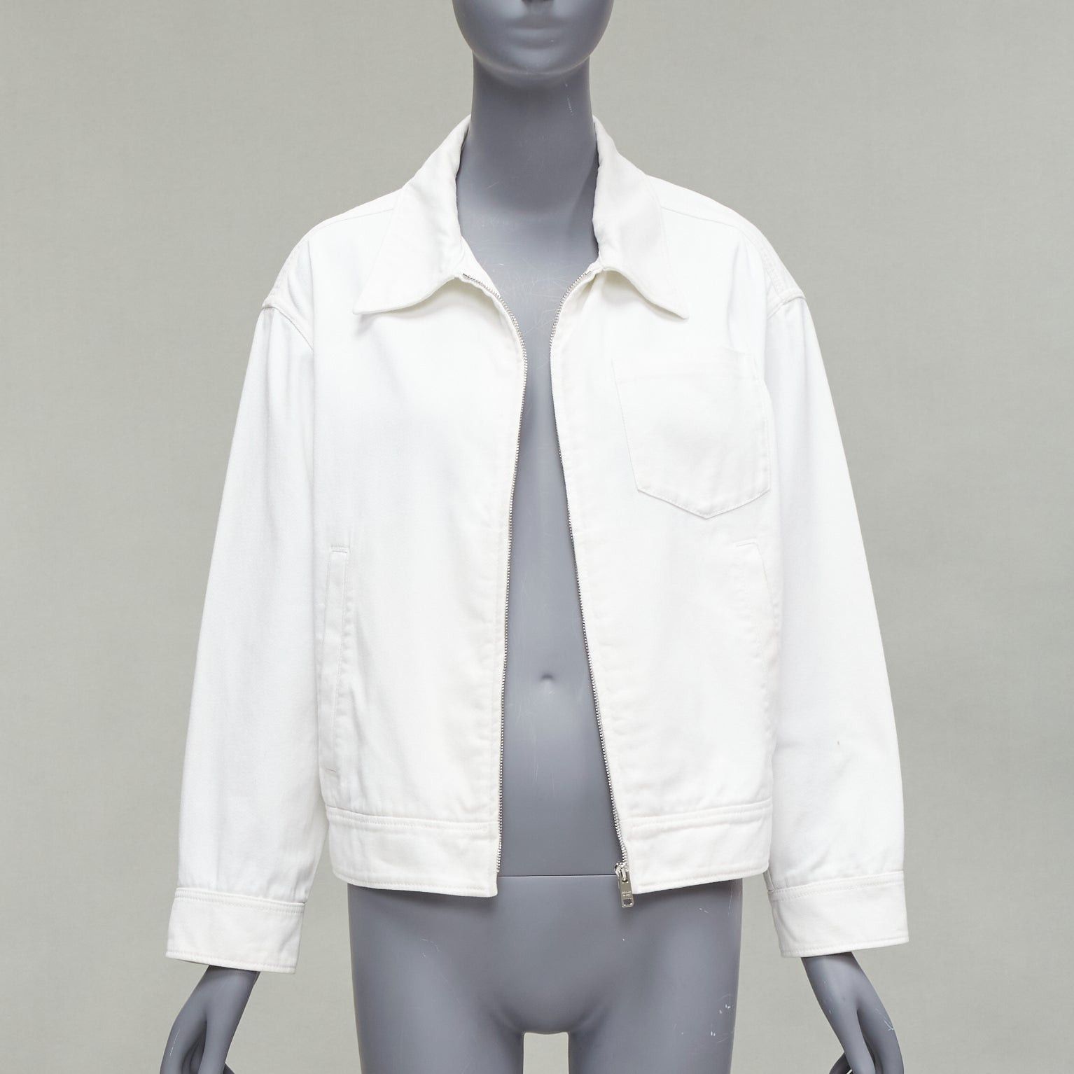 Prada PRADA 2021 white denim 3D logo back pocketed cropped zip up jacket M Size M / US 6-8 / IT 42-44 - 3 Thumbnail