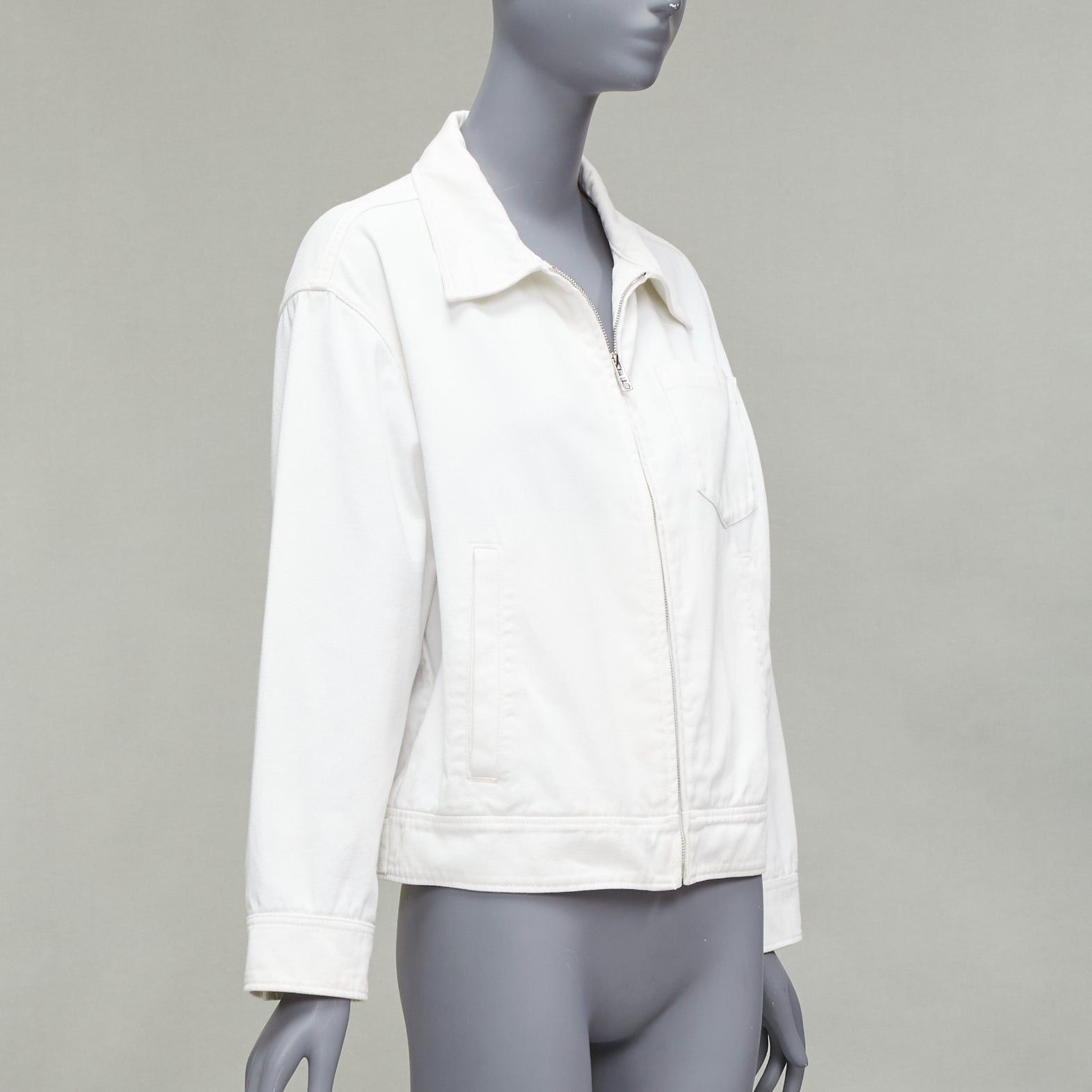 Prada PRADA 2021 white denim 3D logo back pocketed cropped zip up jacket M Size M / US 6-8 / IT 42-44 - 4 Thumbnail
