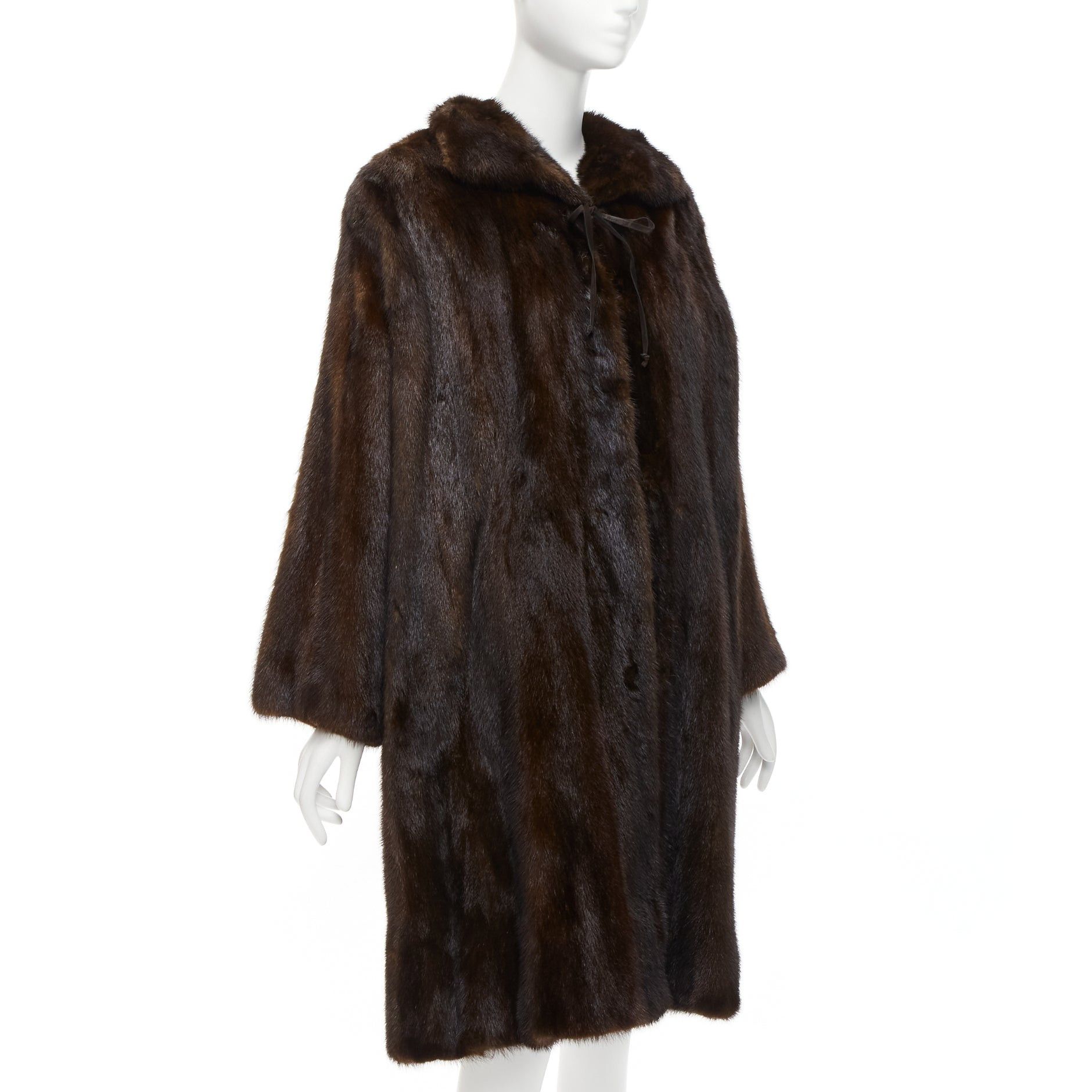 Other UNLABELLED dark brown genuine fur tie collar longline long sleeve jacket coat Size S / US 4 / IT 40 - 3 Thumbnail