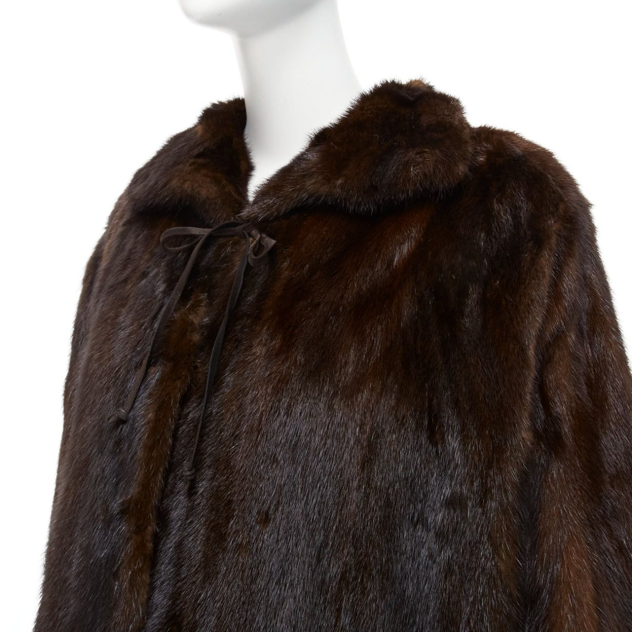 Other UNLABELLED dark brown genuine fur tie collar longline long sleeve jacket coat Size S / US 4 / IT 40 - 2 Thumbnail