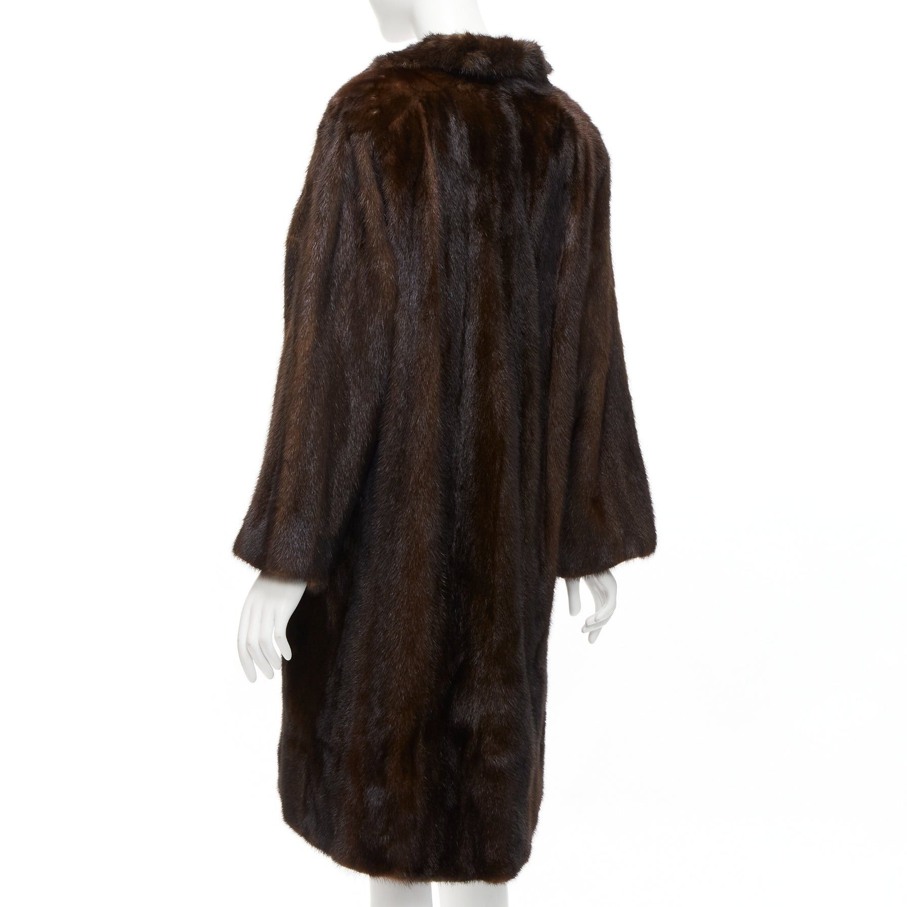 Other UNLABELLED dark brown genuine fur tie collar longline long sleeve jacket coat Size S / US 4 / IT 40 - 6 Thumbnail