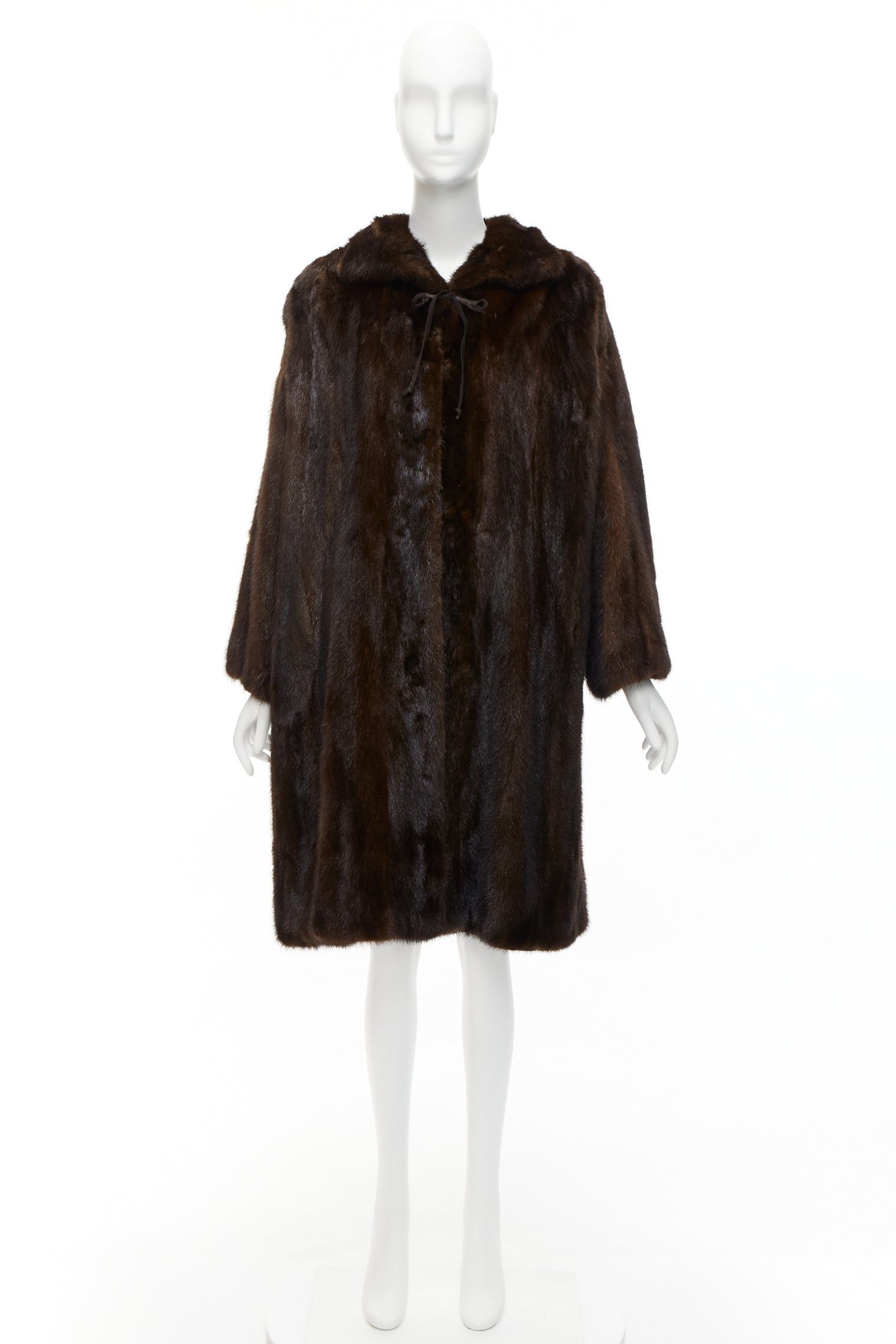 Other UNLABELLED dark brown genuine fur tie collar longline long sleeve jacket coat Size S / US 4 / IT 40 - 8 Thumbnail