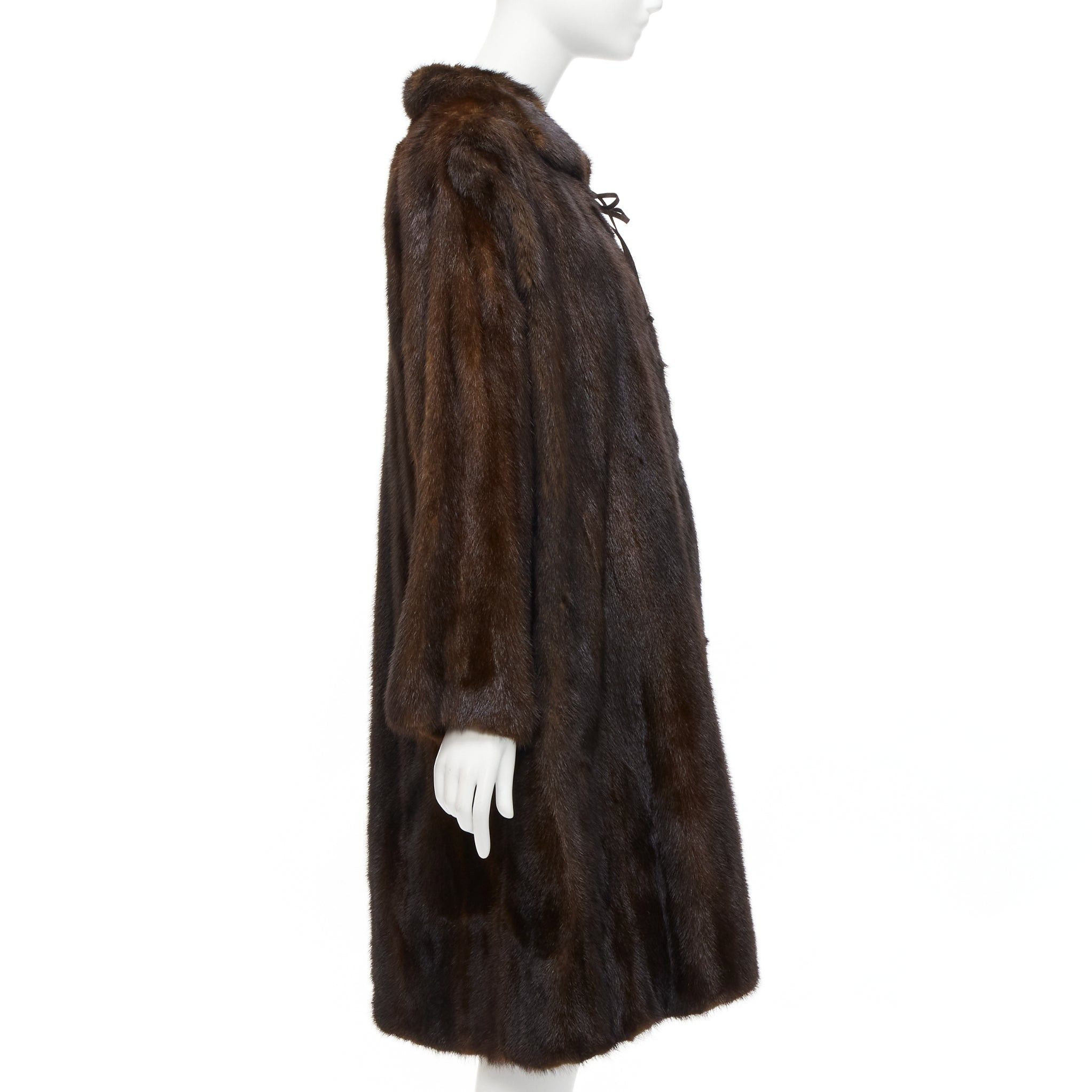 Other UNLABELLED dark brown genuine fur tie collar longline long sleeve jacket coat Size S / US 4 / IT 40 - 4 Thumbnail
