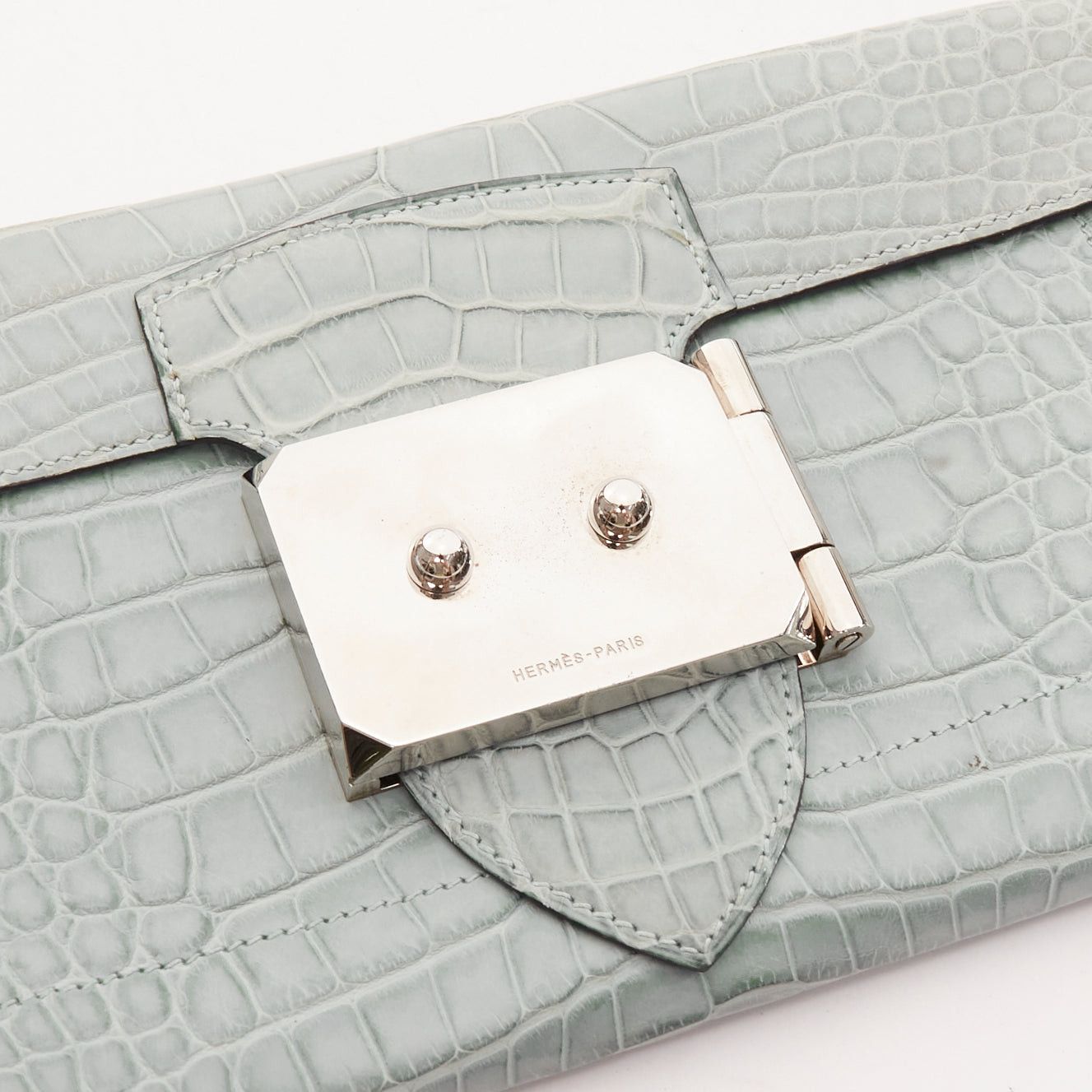 Hermes HERMES Goodlock Porosus mint green scaled leather PHW push clasp wrist clutch Size ONE SIZE - 6 Thumbnail