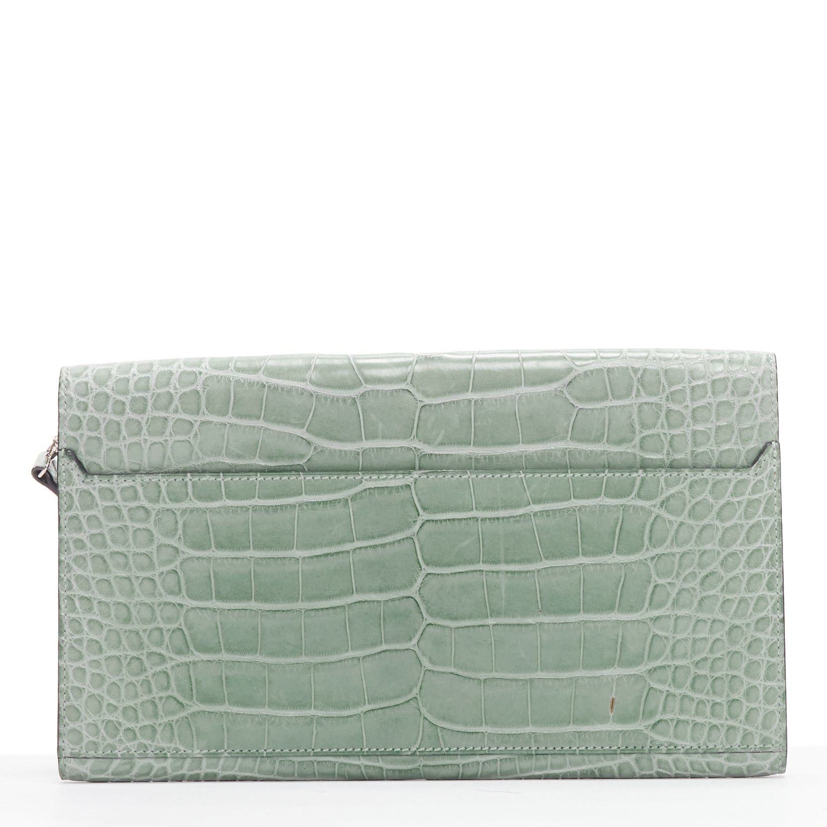Hermes HERMES Goodlock Porosus mint green scaled leather PHW push clasp wrist clutch Size ONE SIZE - 4 Thumbnail
