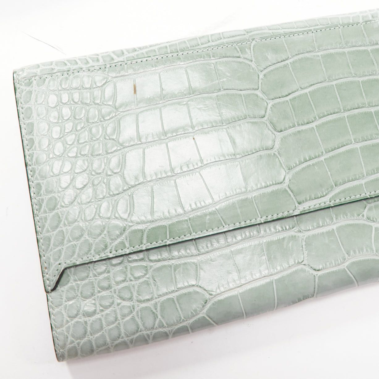 Hermes HERMES Goodlock Porosus mint green scaled leather PHW push clasp wrist clutch Size ONE SIZE - 7 Thumbnail