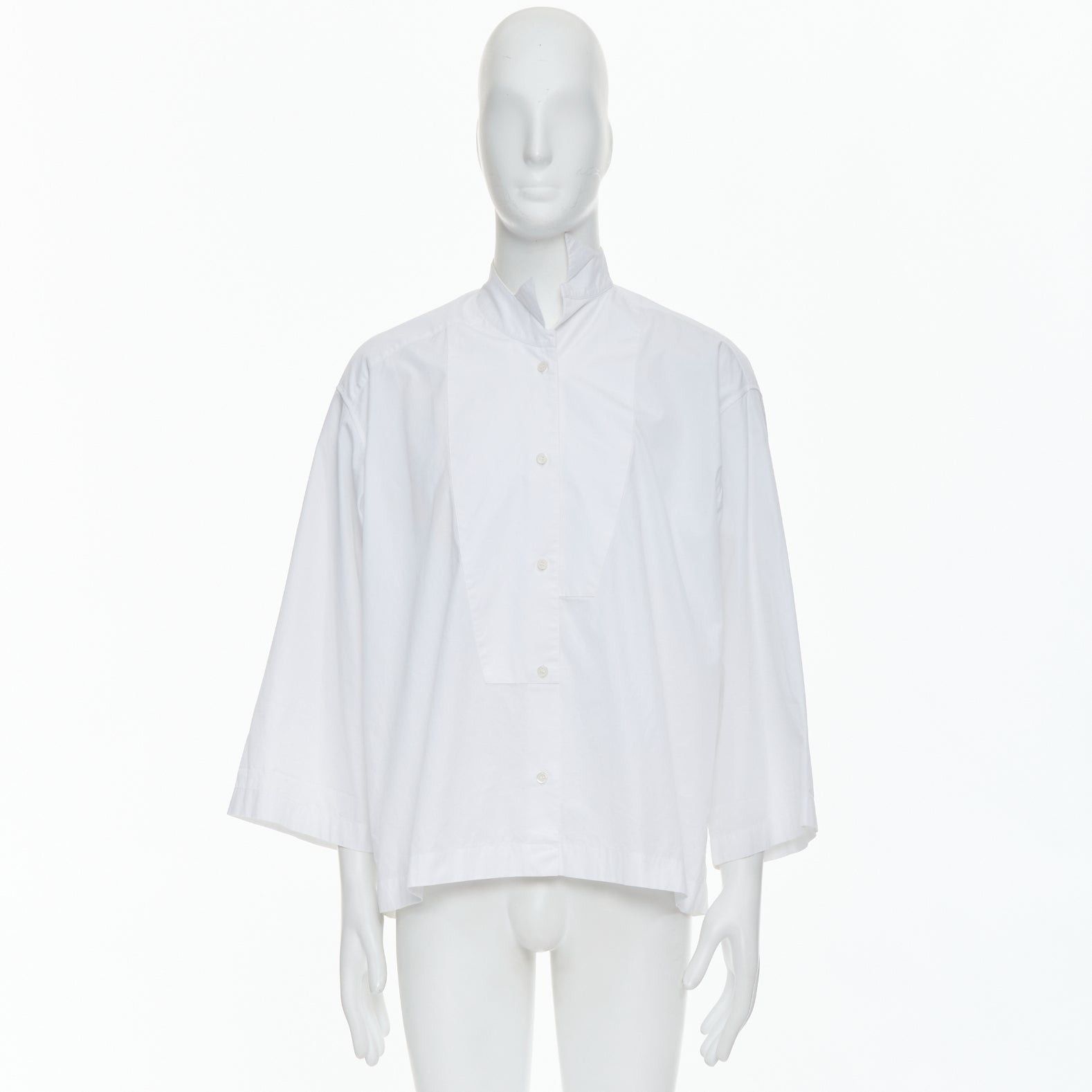 Loewe LOEWE white cotton asymmetric collar cropped sleeve boxy shirt S Size S / US 4 / IT 40 - 9 Thumbnail