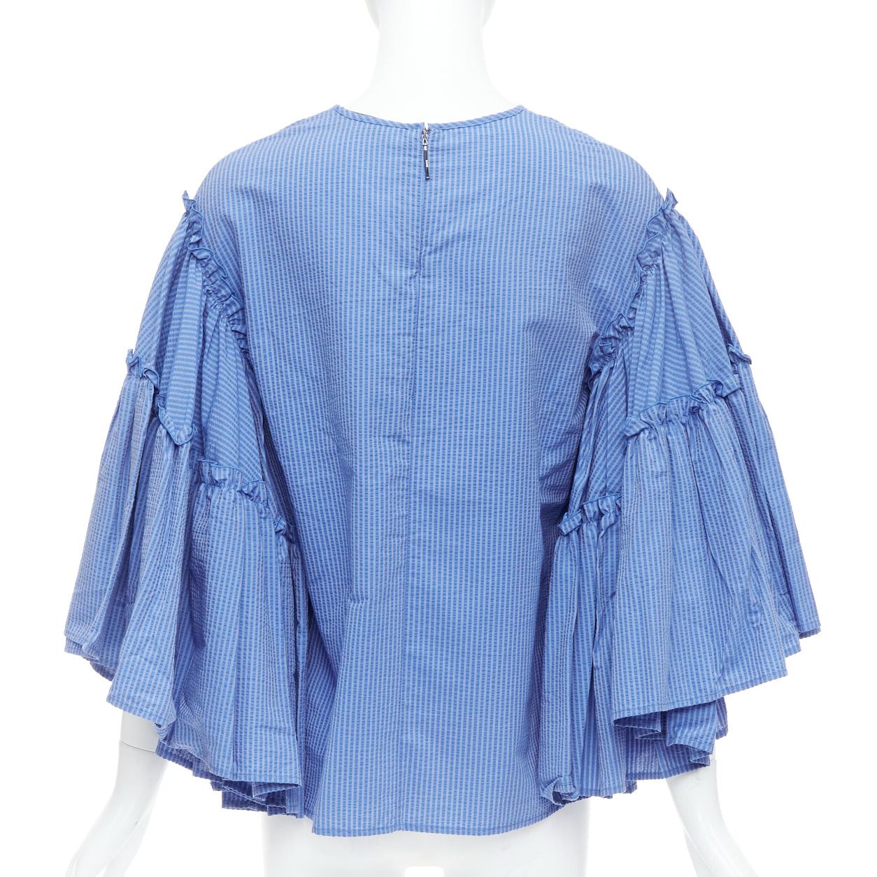 MSGM MSGM blue cotton blend striped flared sleeve crew neck crop top IT38 XS Size XS / US 0-2 / IT 36-38 - 5 Thumbnail