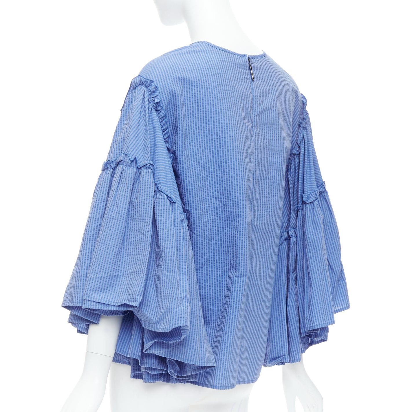 MSGM MSGM blue cotton blend striped flared sleeve crew neck crop top IT38 XS Size XS / US 0-2 / IT 36-38 - 6 Thumbnail
