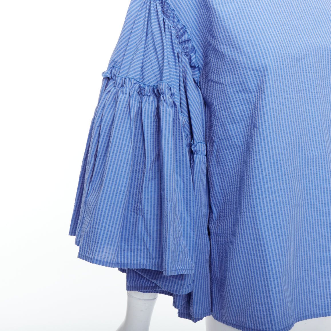 MSGM MSGM blue cotton blend striped flared sleeve crew neck crop top IT38 XS Size XS / US 0-2 / IT 36-38 - 2 Thumbnail