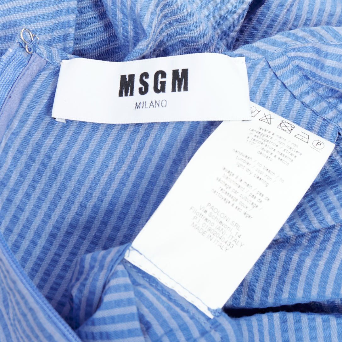 MSGM MSGM blue cotton blend striped flared sleeve crew neck crop top IT38 XS Size XS / US 0-2 / IT 36-38 - 8 Thumbnail