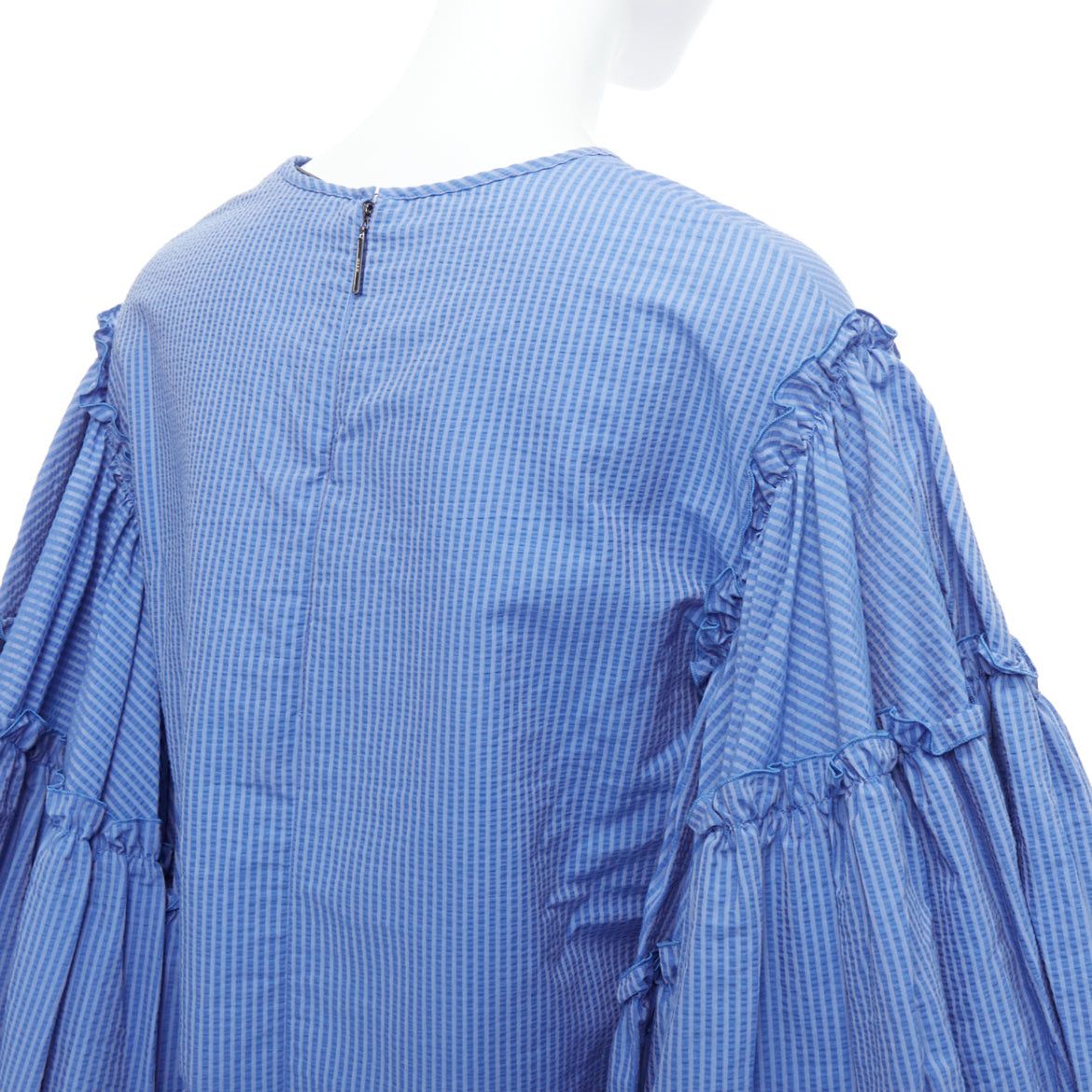 MSGM MSGM blue cotton blend striped flared sleeve crew neck crop top IT38 XS Size XS / US 0-2 / IT 36-38 - 7 Thumbnail