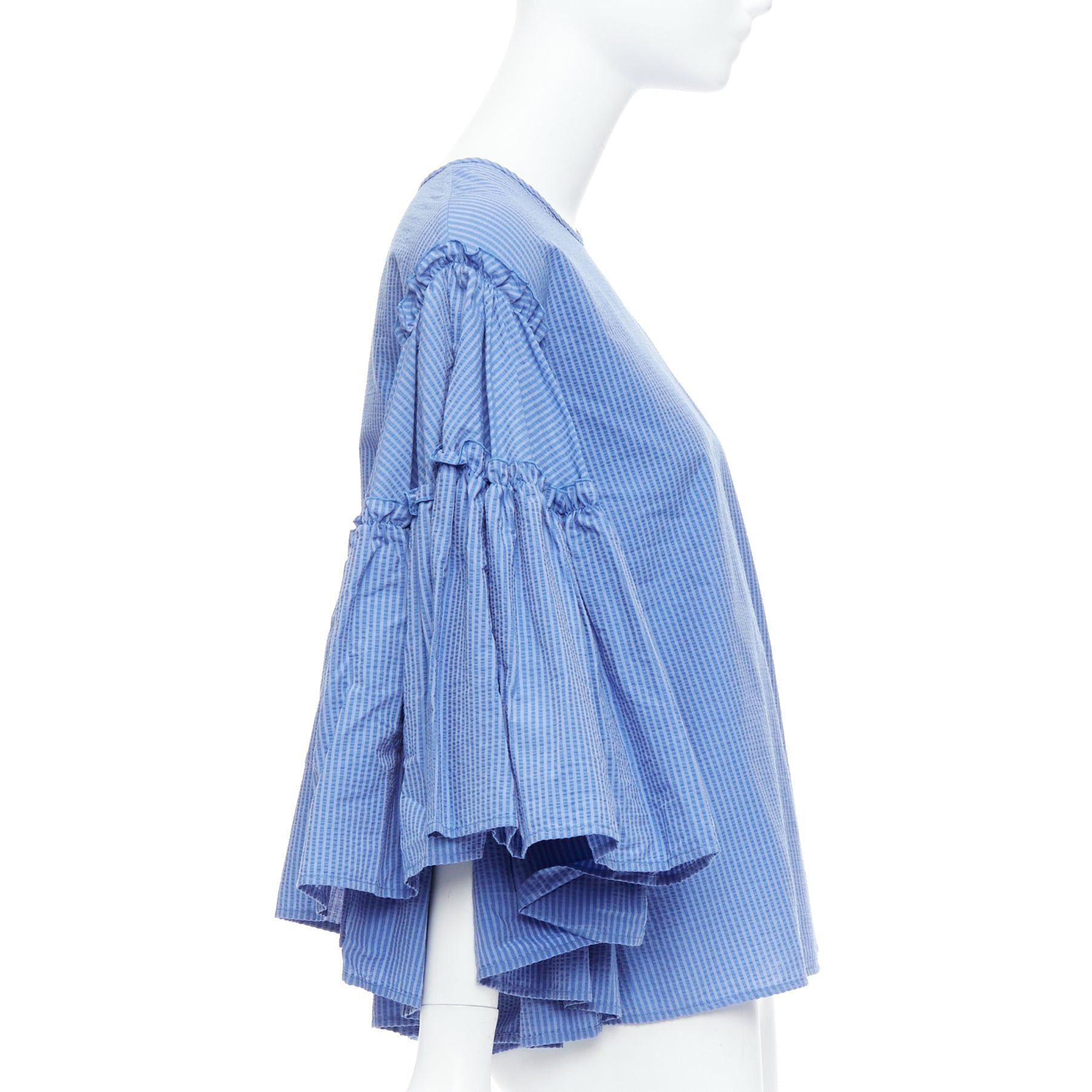 MSGM MSGM blue cotton blend striped flared sleeve crew neck crop top IT38 XS Size XS / US 0-2 / IT 36-38 - 4 Thumbnail
