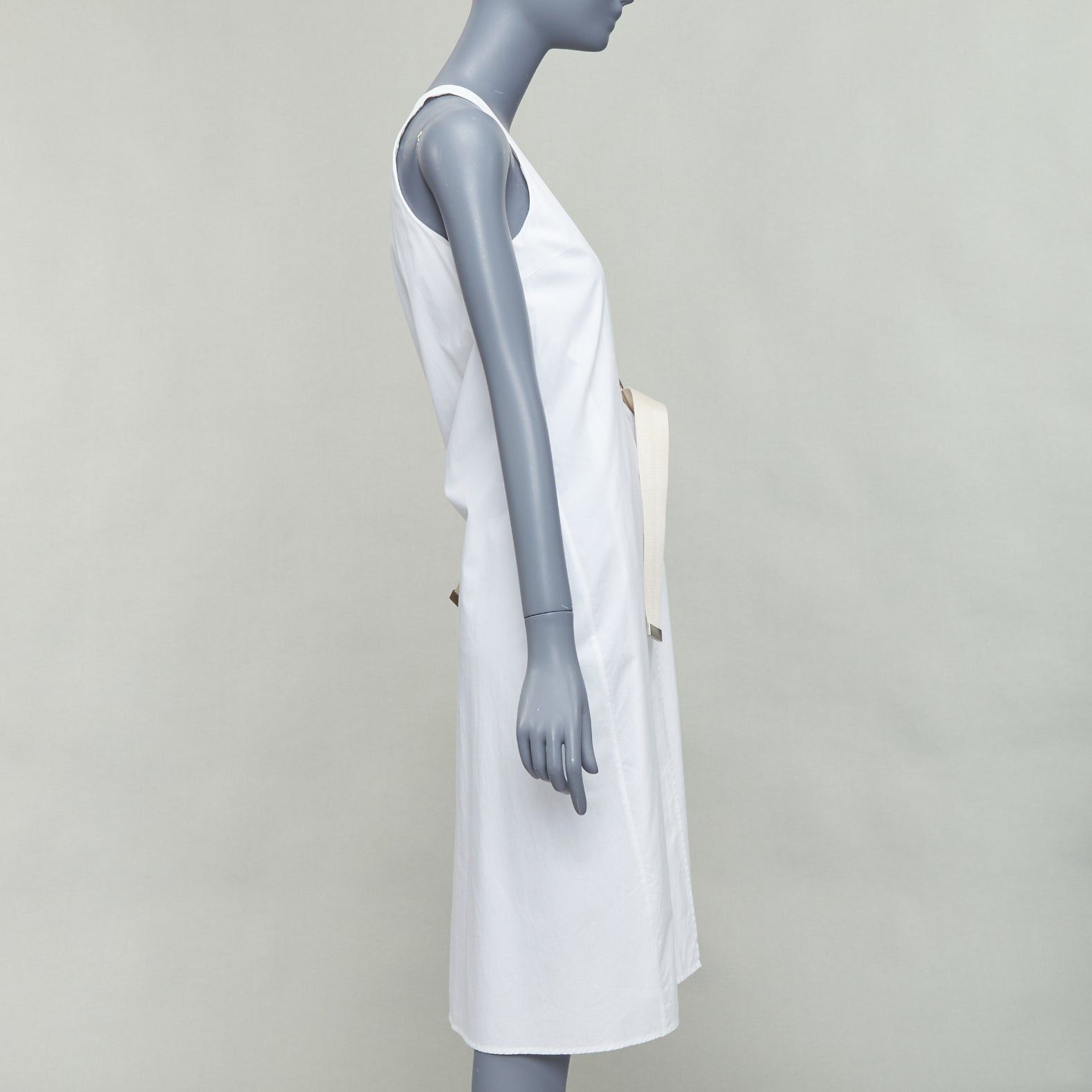 Acne Studios ACNE STUDIOS 2016 Chen Poplin silver buckle beige belted white utility dress FR32 XXS Size XS / US 0-2 / IT 36-38 - 4 Thumbnail