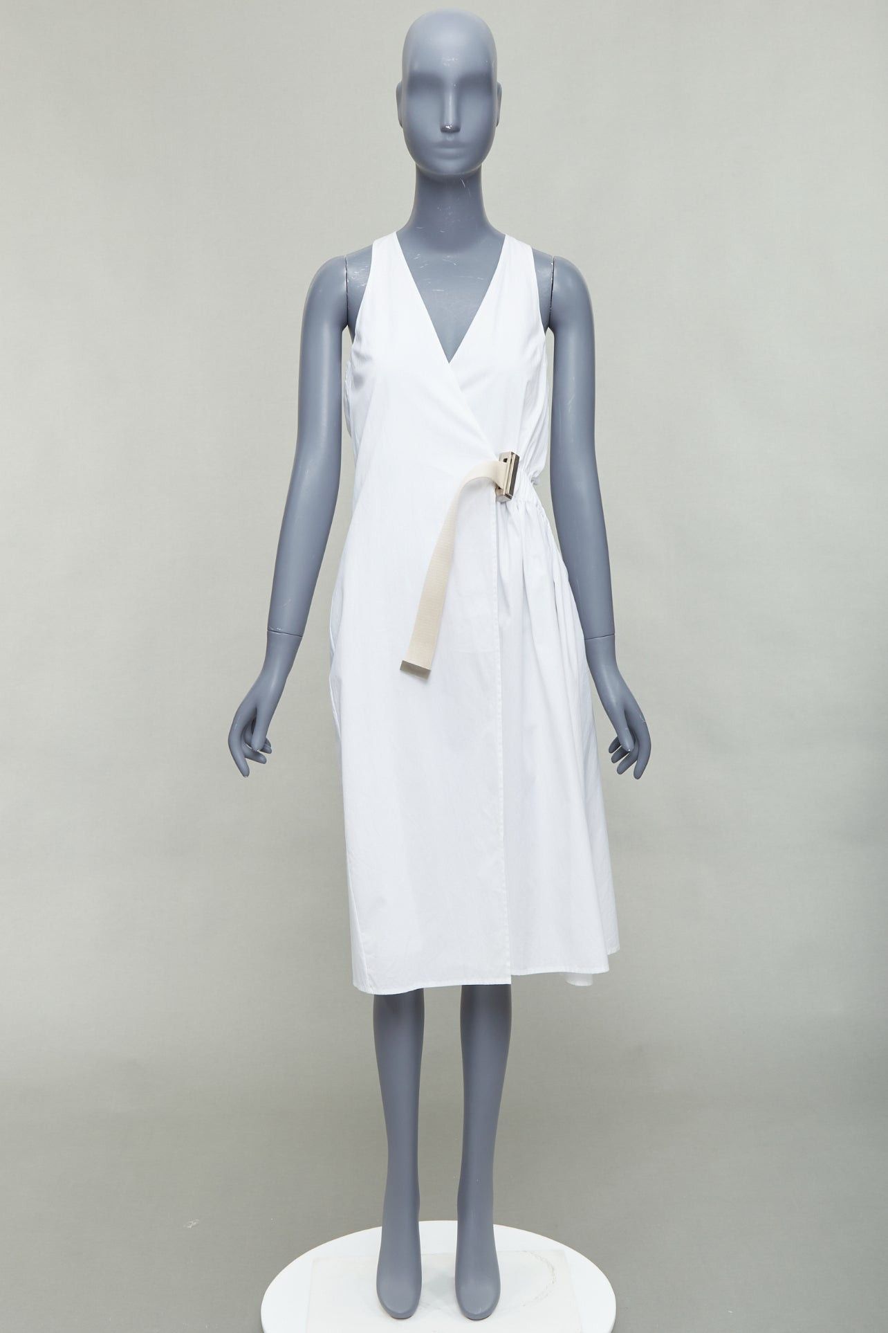 Acne Studios ACNE STUDIOS 2016 Chen Poplin silver buckle beige belted white utility dress FR32 XXS Size XS / US 0-2 / IT 36-38 - 9 Thumbnail