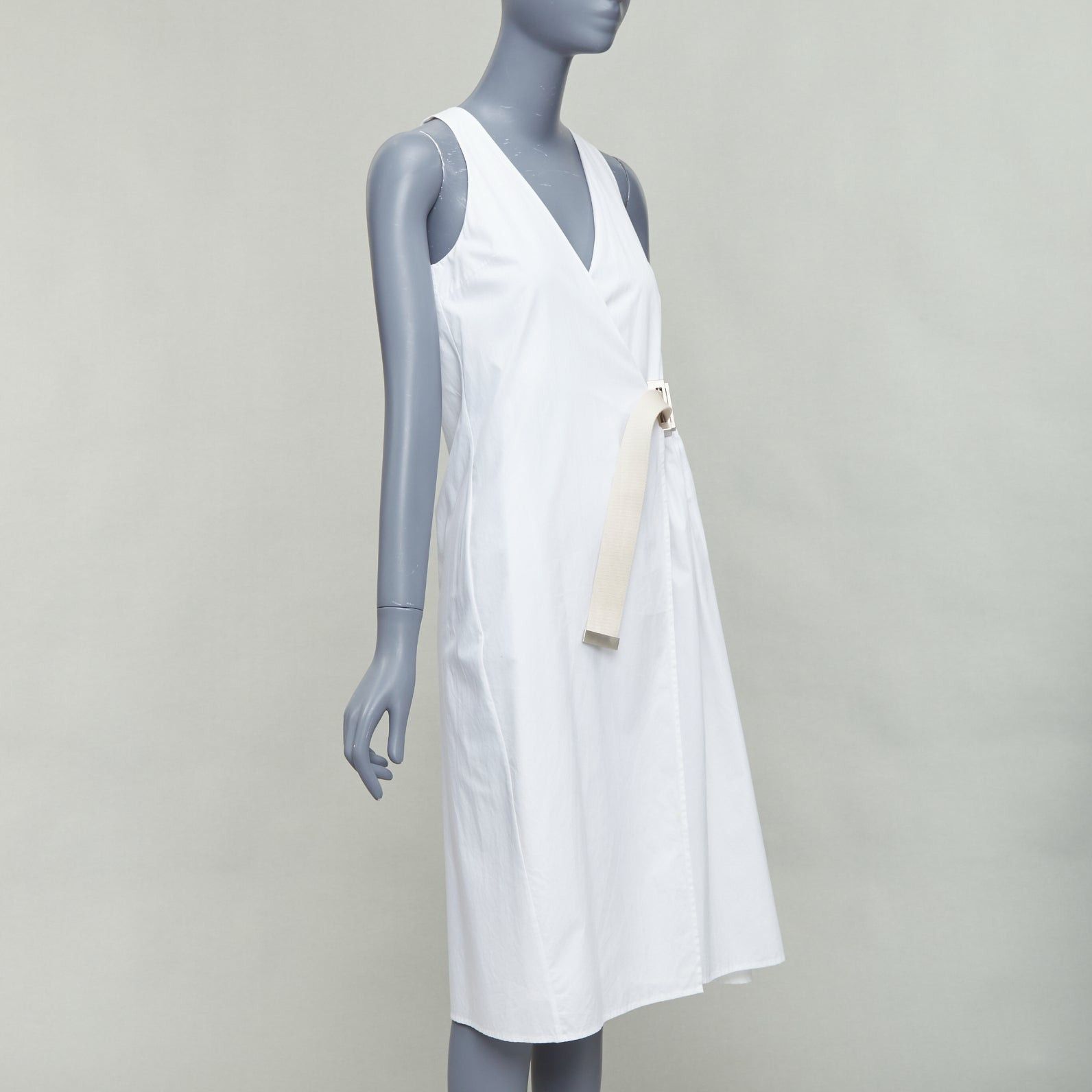 Acne Studios ACNE STUDIOS 2016 Chen Poplin silver buckle beige belted white utility dress FR32 XXS Size XS / US 0-2 / IT 36-38 - 3 Thumbnail