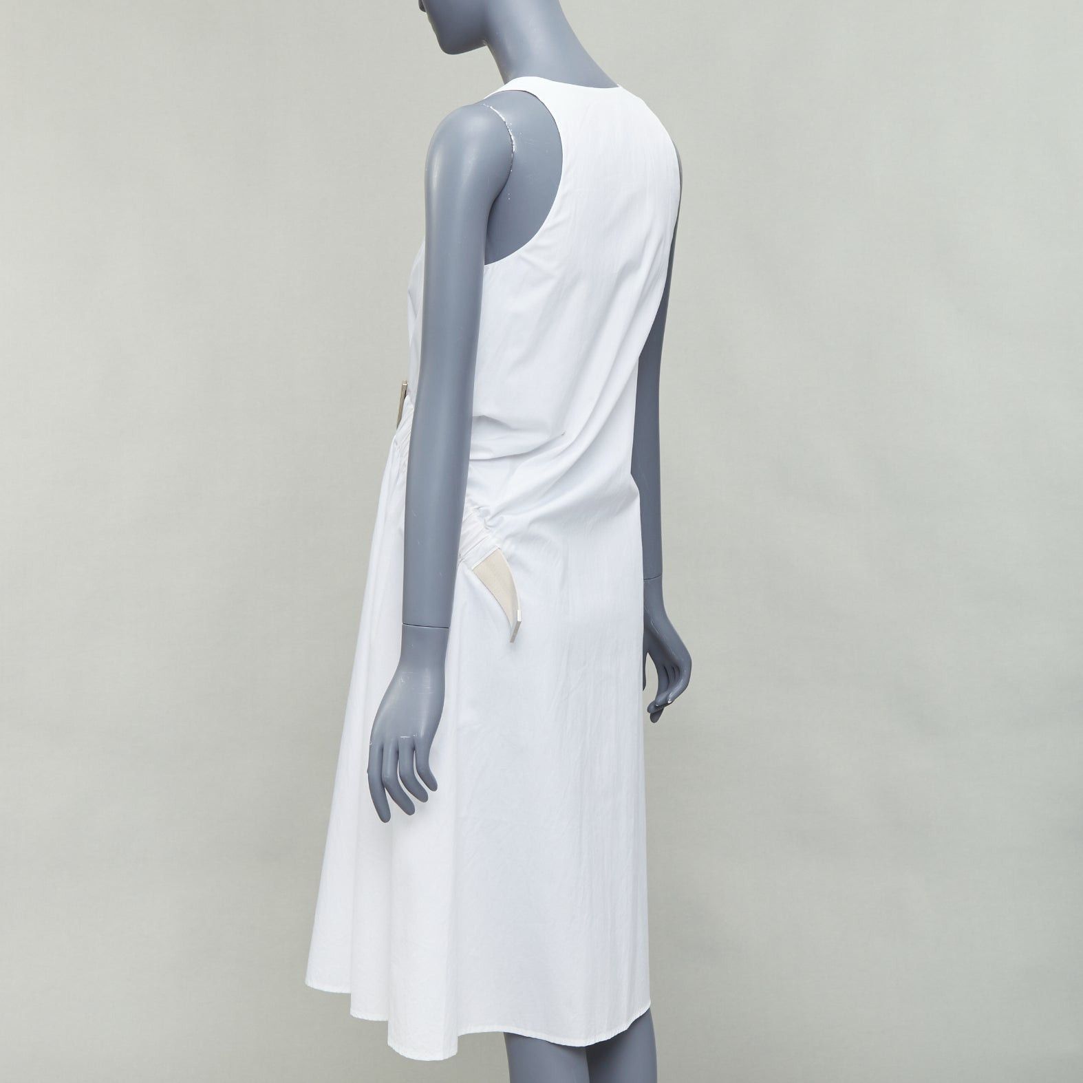 Acne Studios ACNE STUDIOS 2016 Chen Poplin silver buckle beige belted white utility dress FR32 XXS Size XS / US 0-2 / IT 36-38 - 6 Thumbnail