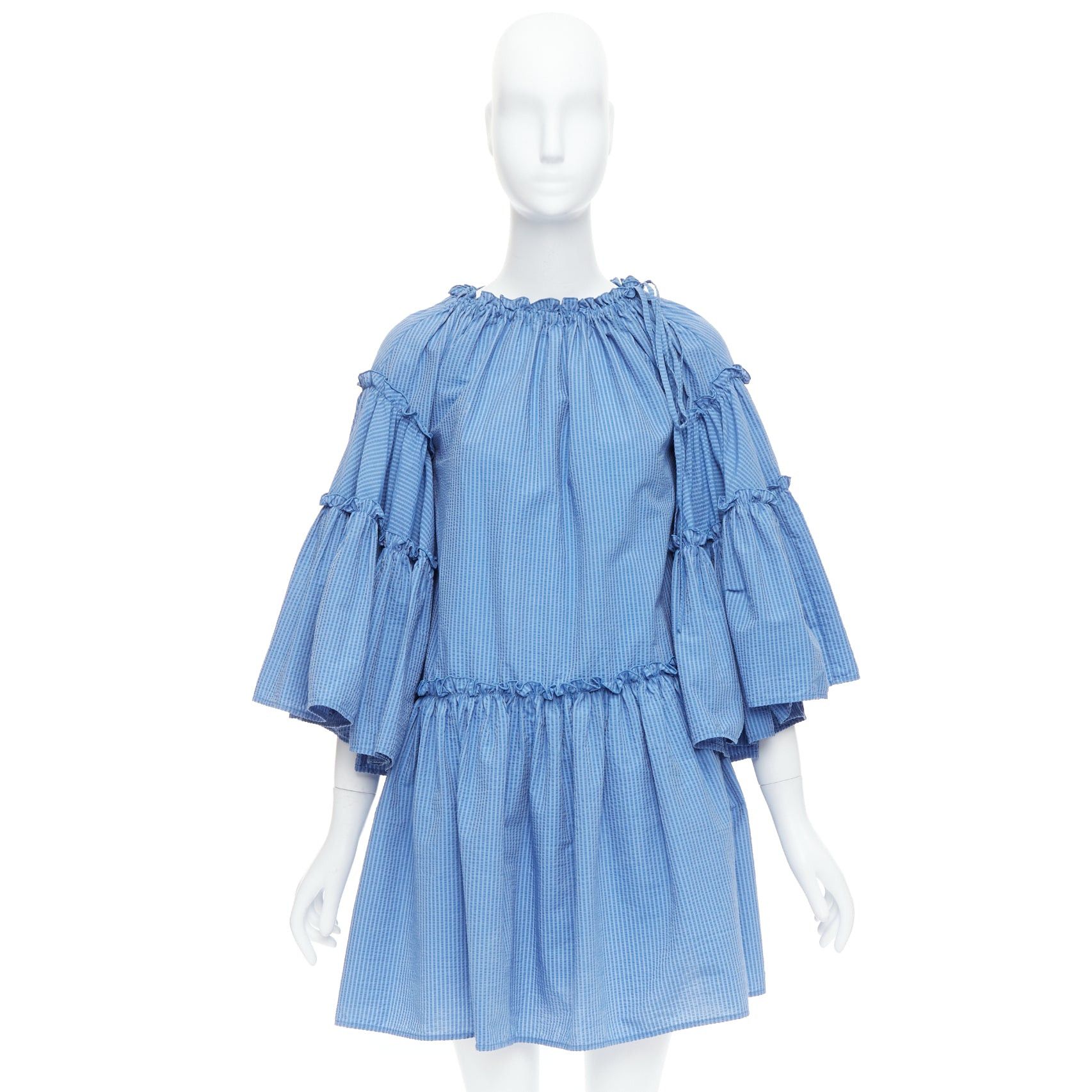 MSGM MSGM blue striped cotton blend flared sleeves drawstring dress IT38 XS Size XS / US 0-2 / IT 36-38 - 9 Thumbnail