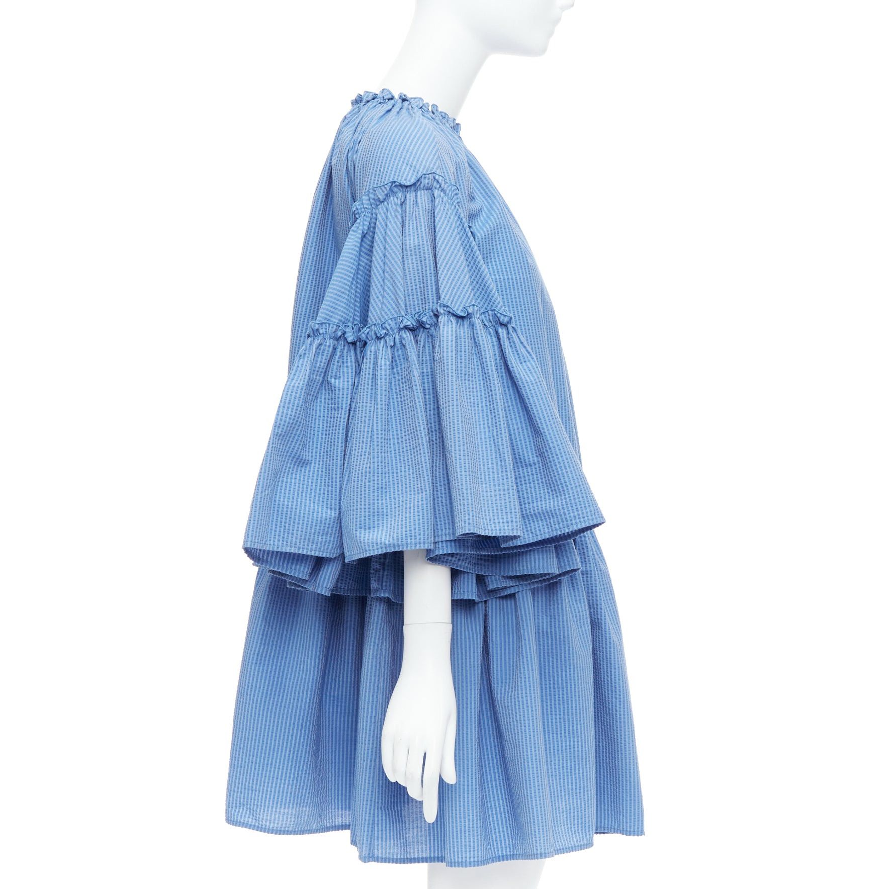 MSGM MSGM blue striped cotton blend flared sleeves drawstring dress IT38 XS Size XS / US 0-2 / IT 36-38 - 4 Thumbnail
