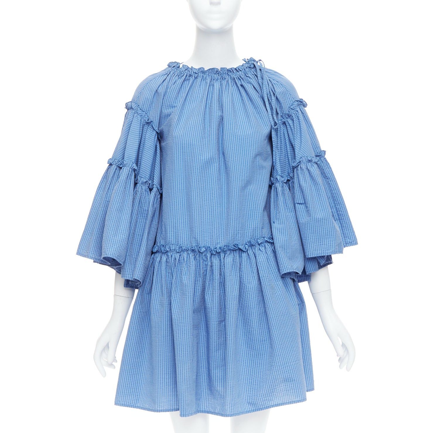MSGM MSGM blue striped cotton blend flared sleeves drawstring dress IT38 XS Size XS / US 0-2 / IT 36-38 - 3 Thumbnail