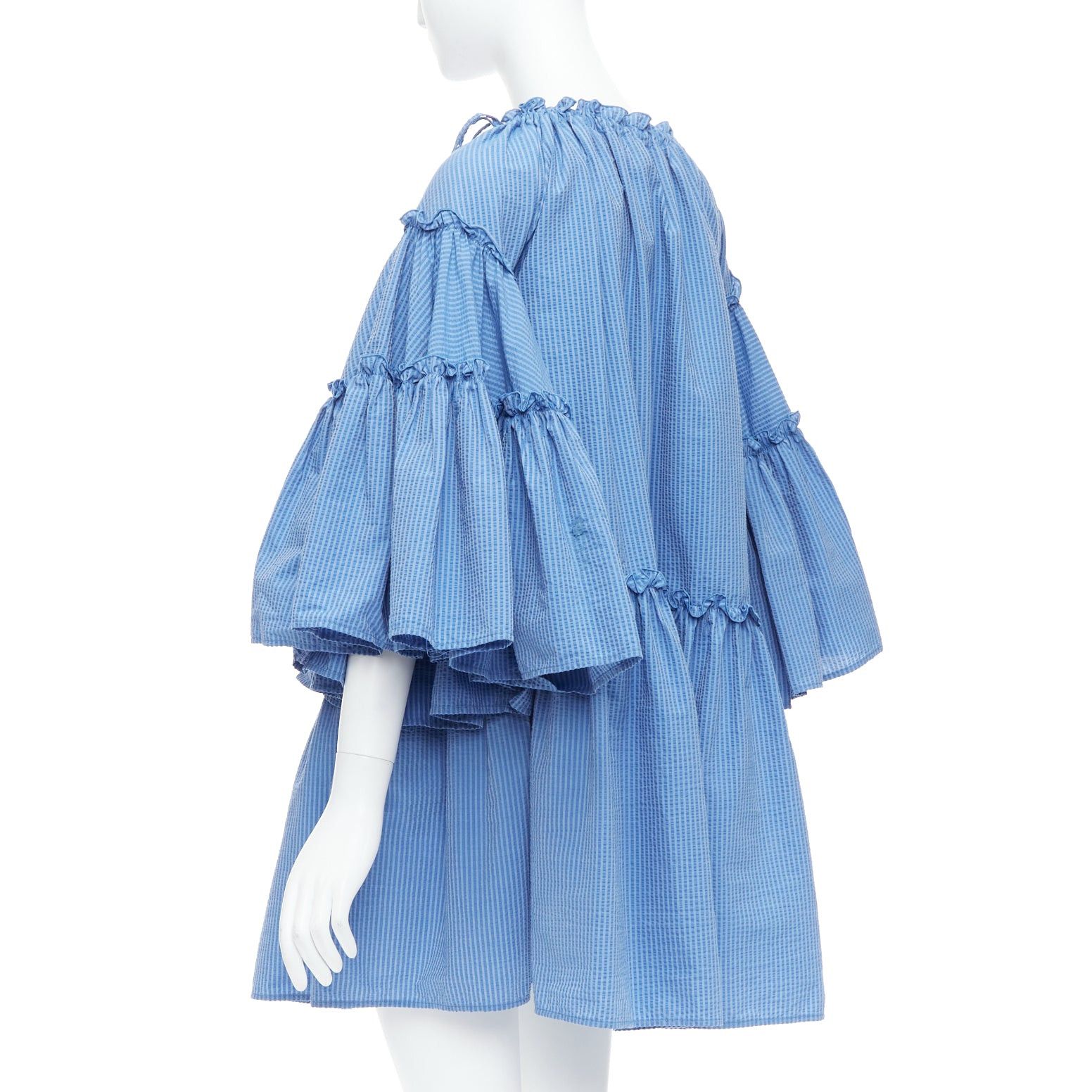 MSGM MSGM blue striped cotton blend flared sleeves drawstring dress IT38 XS Size XS / US 0-2 / IT 36-38 - 6 Thumbnail