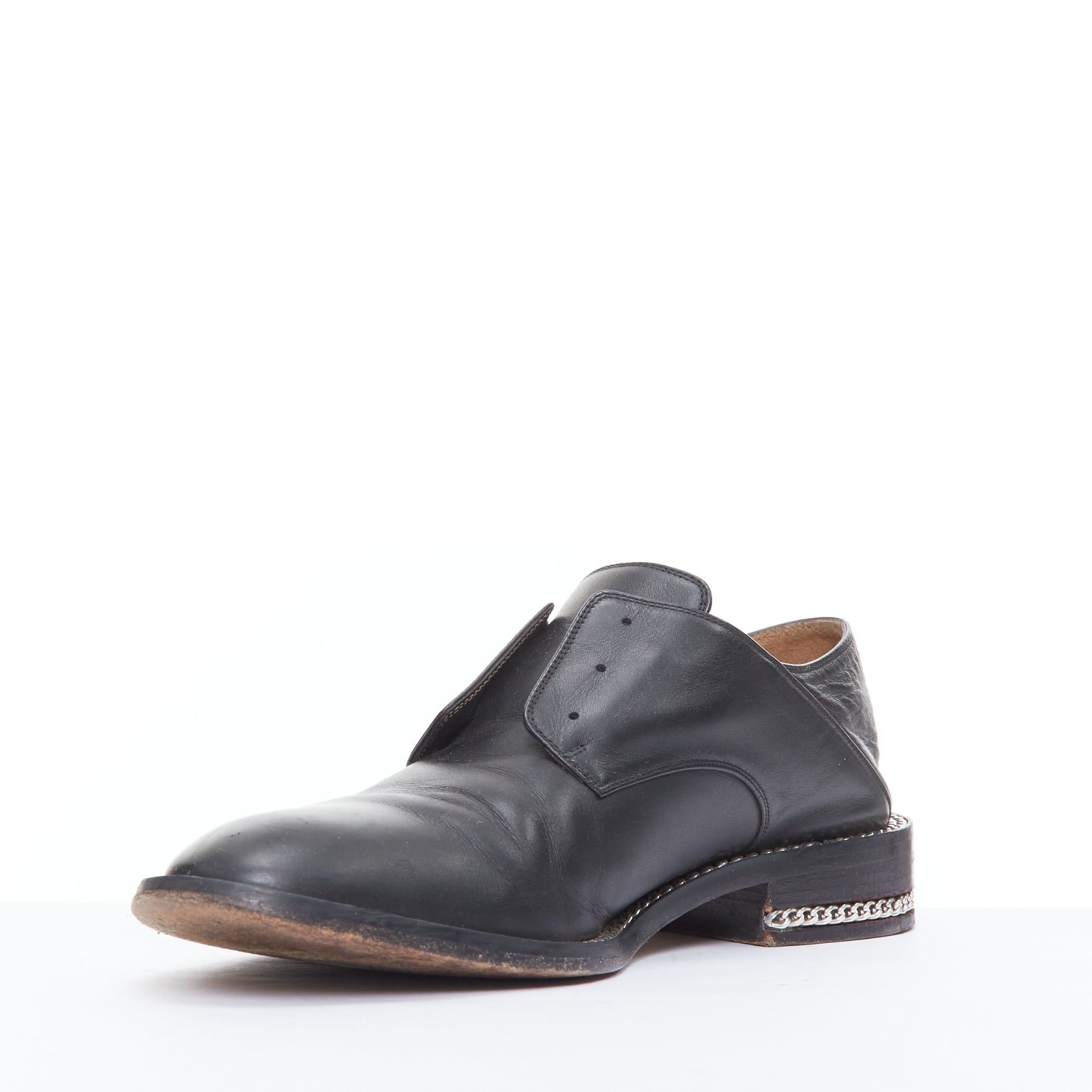 Givenchy GIVENCHY black leather silver chain block heel brogue shoes Size US 6 / IT 36 - 4 Thumbnail