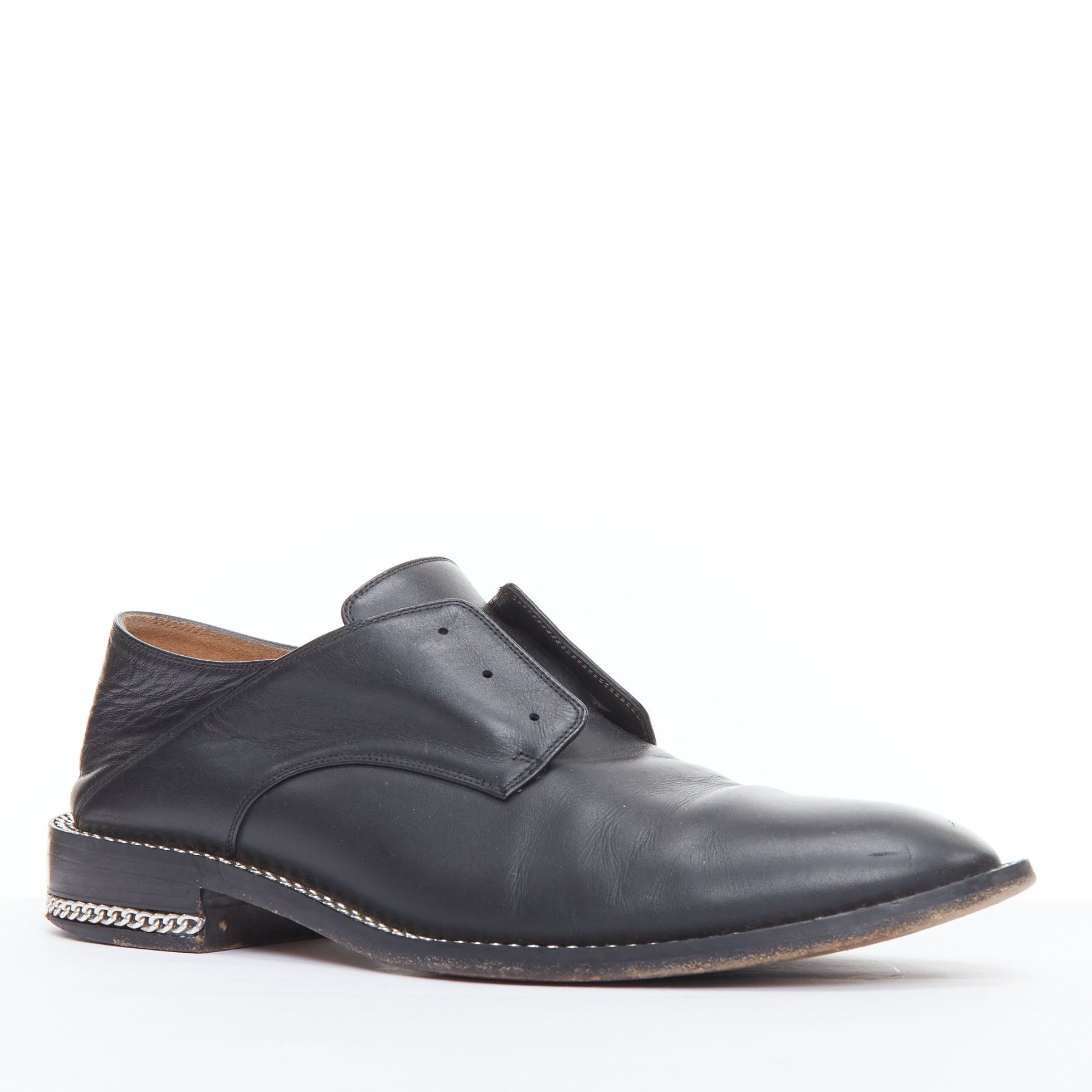 Givenchy GIVENCHY black leather silver chain block heel brogue shoes Size US 6 / IT 36 - 2 Thumbnail