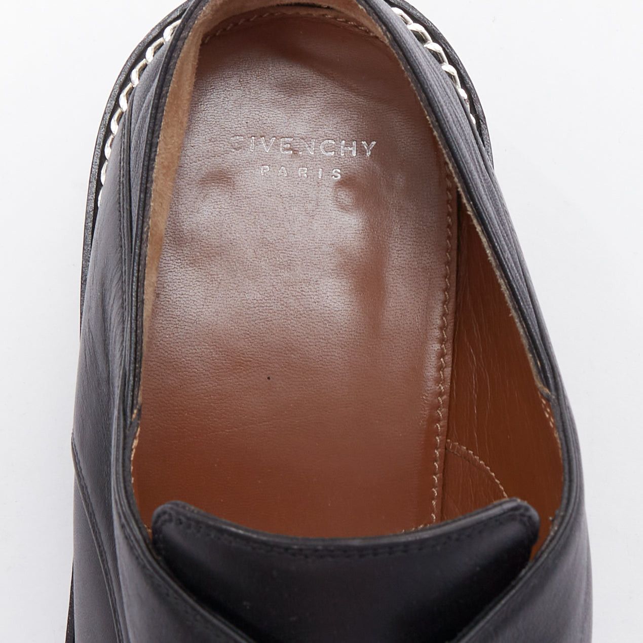 Givenchy GIVENCHY black leather silver chain block heel brogue shoes Size US 6 / IT 36 - 9 Thumbnail