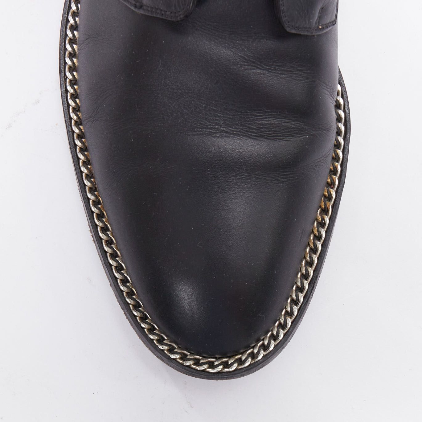 Givenchy GIVENCHY black leather silver chain block heel brogue shoes Size US 6 / IT 36 - 6 Thumbnail