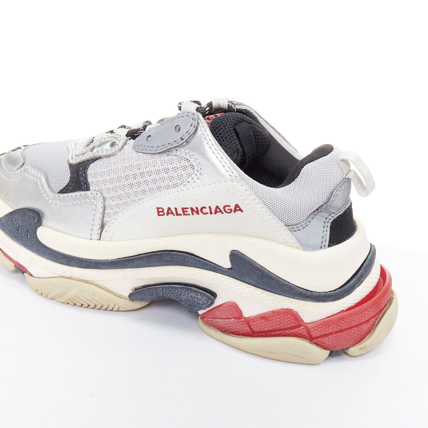 Balenciaga BALENCIAGA Triple S silver distressed stacked midsole chunky sneakers EU36 Size US 6 / IT 36 - 8 Thumbnail