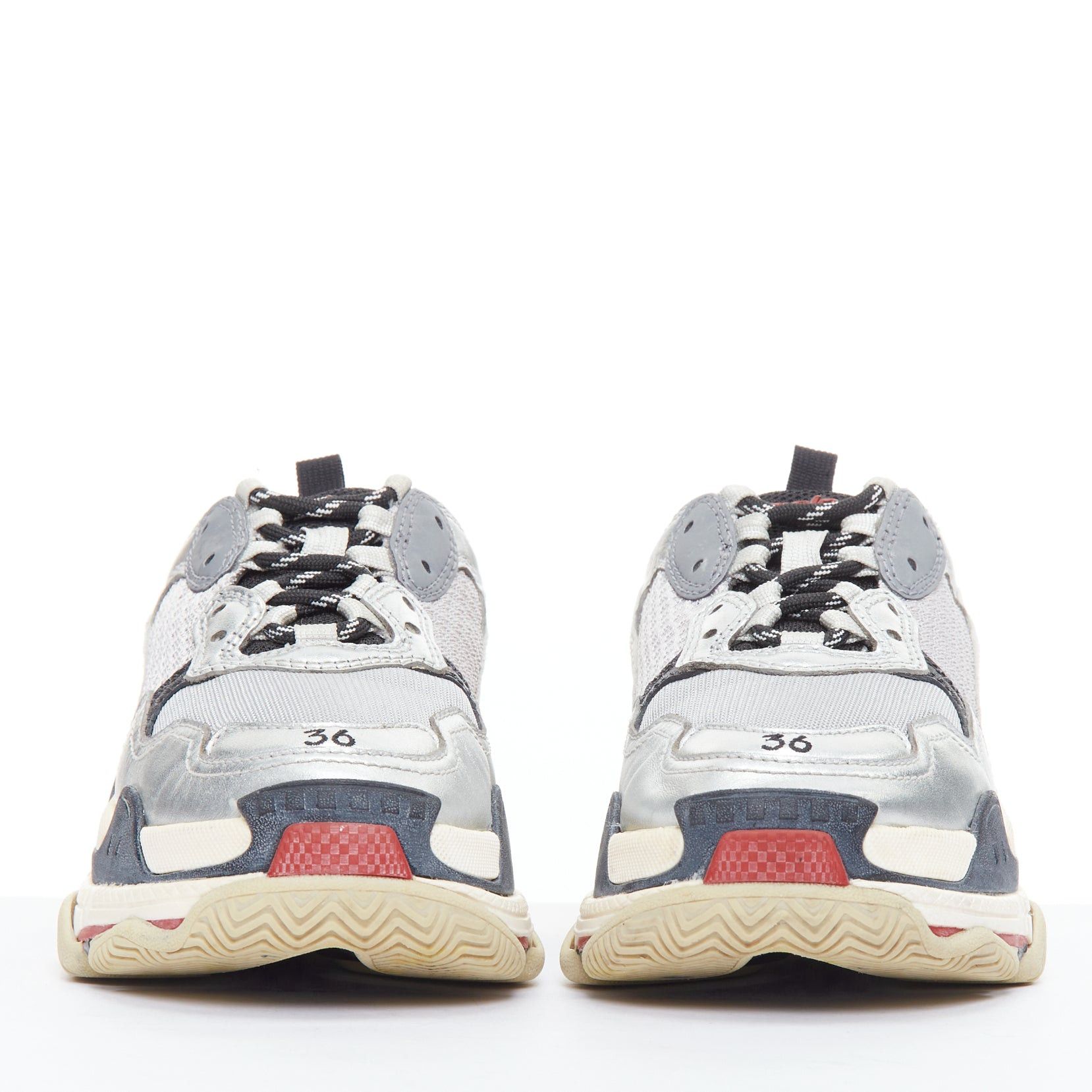 Balenciaga BALENCIAGA Triple S silver distressed stacked midsole chunky sneakers EU36 Size US 6 / IT 36 - 3 Thumbnail