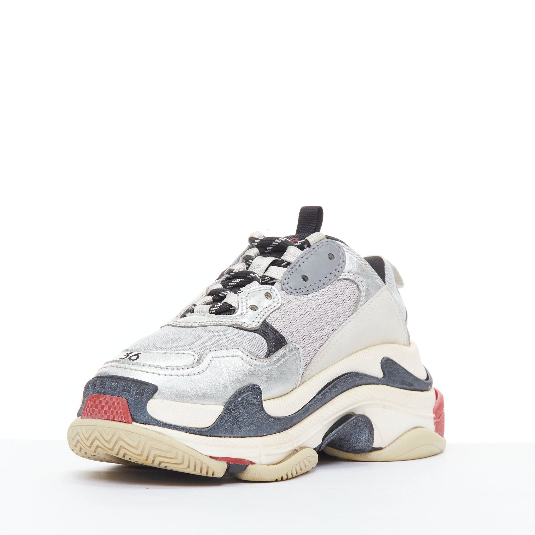 Balenciaga BALENCIAGA Triple S silver distressed stacked midsole chunky sneakers EU36 Size US 6 / IT 36 - 4 Thumbnail